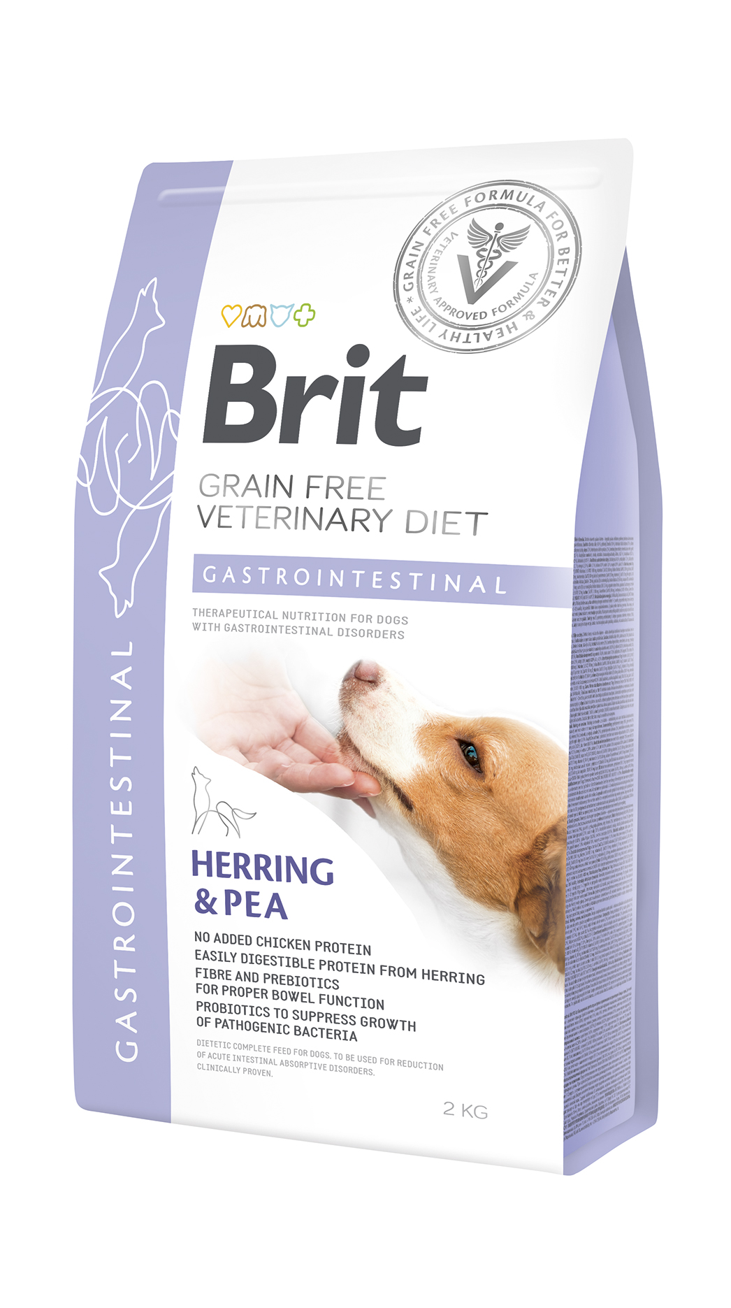 Brit Veterinary Diets Dog Grain Free Gastrointestinal, śledź z żółtym groszkiem, 2 kg Dietetyczna karma dla szczeniąt i dorosłych psów z problemami przewodu pokarmowego