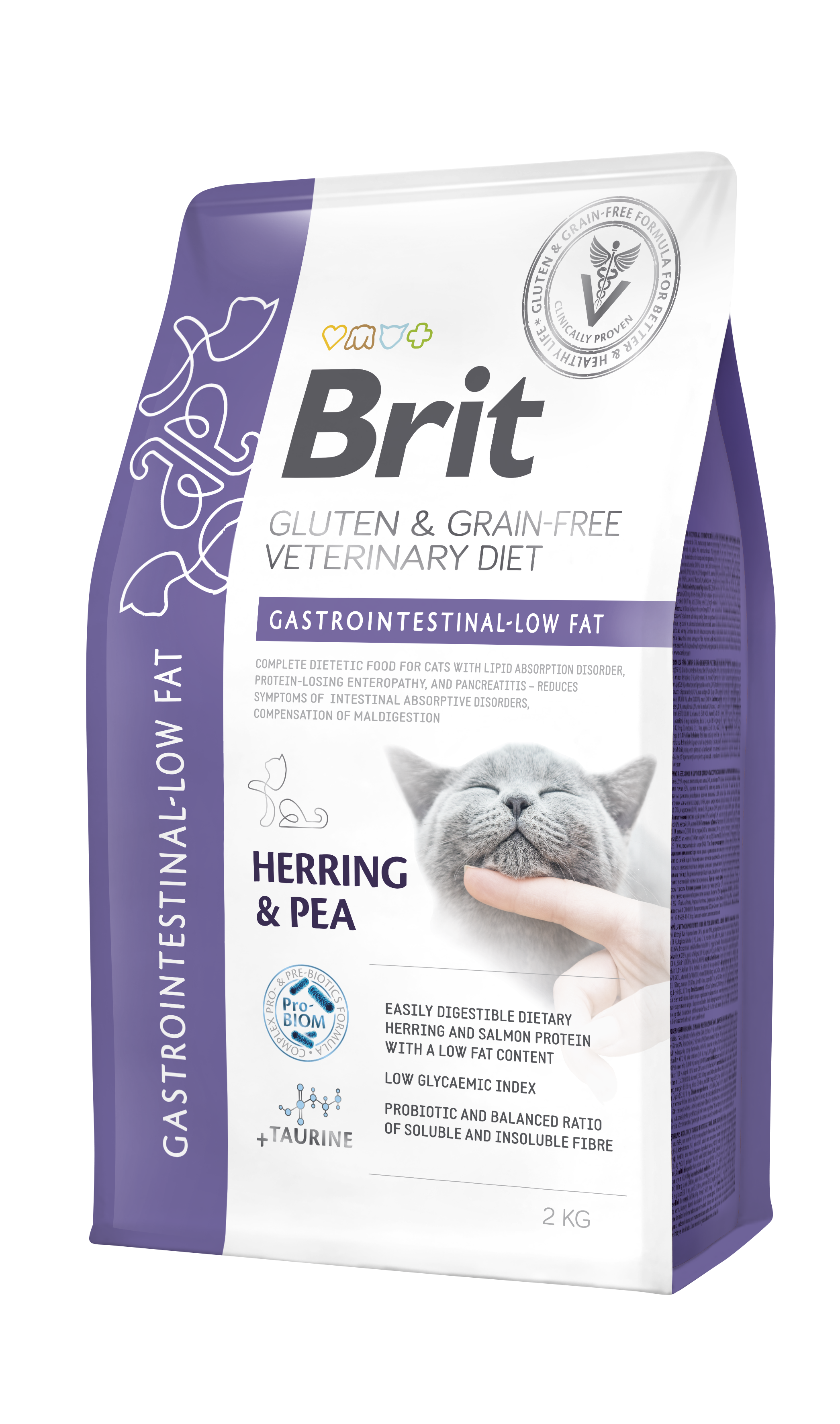 Brit Veterinary Diets Cat Grain-free Gastrointestinal Low Fat, śledź i groch, 2 kg Dietetyczna karma dla kotów z zaburzeniami trawienia