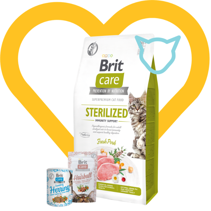 Pakiet Codzienna Troska: Brit Care Cat Grain-Free Sterilized Fresh Pork 7kg + 2 przysmaki w cenie Zestaw z Okazji Dnia Kociecka