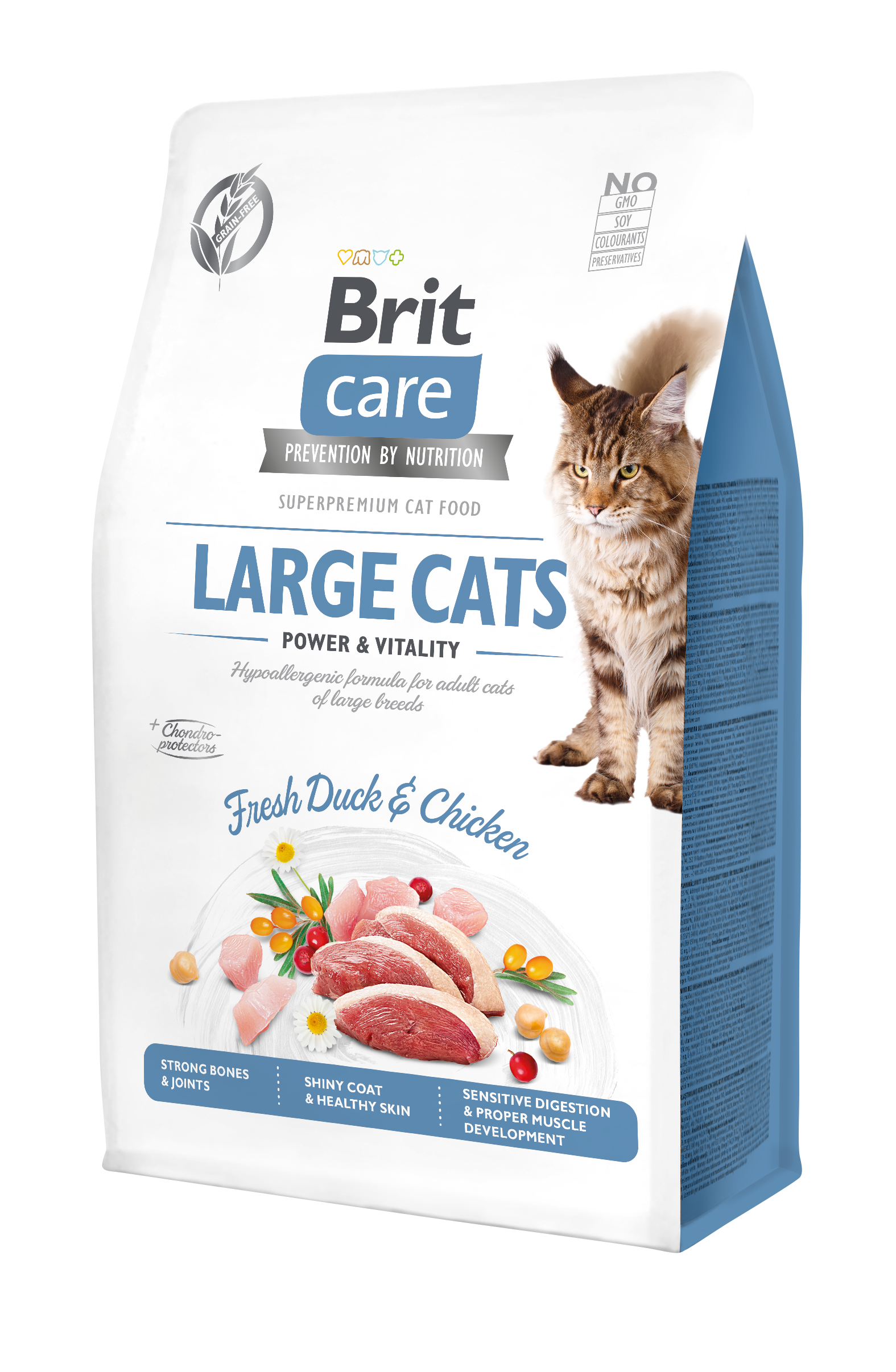 Brit Care Cat Grain-Free Large Cats, kaczka i kurczak, 400 g Pełnoporcjowa karma sucha dla dorosłych kotów dużych ras
