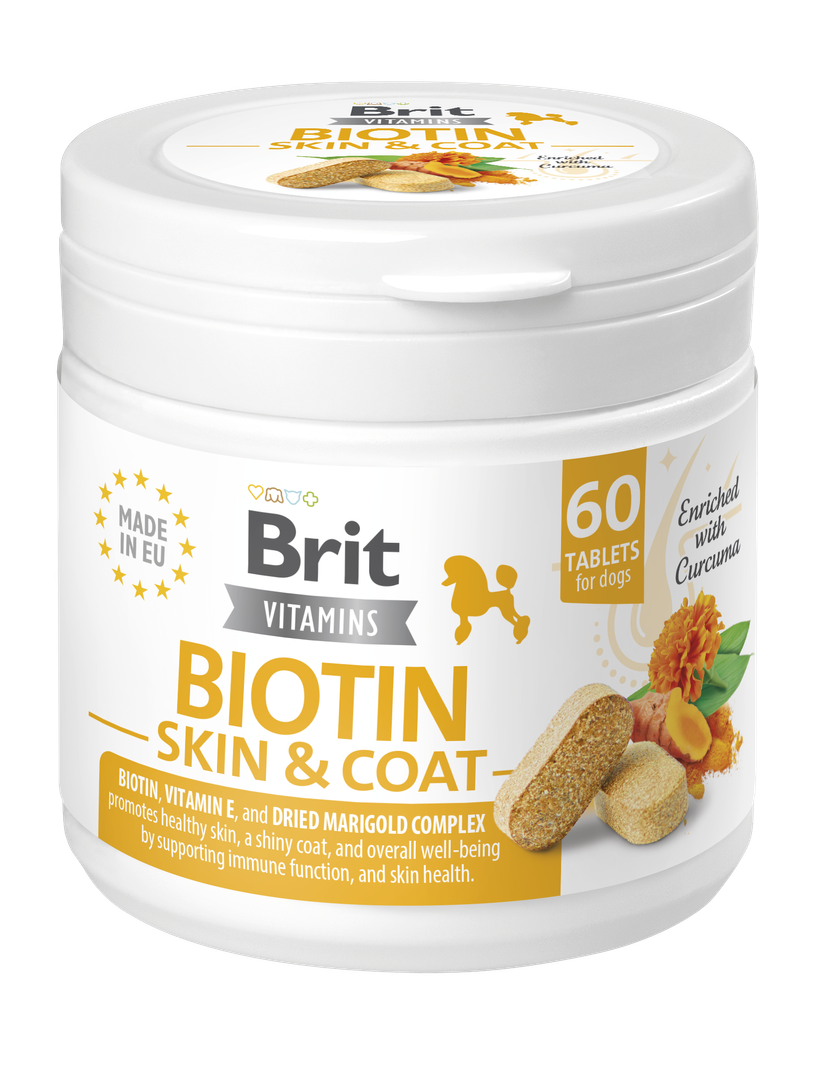 Brit Vitamins Biotin Skin & Coat Care, 120 g (60 tabl.) Wspierający skórę i sierść witaminowy preparat z biotyną dla psów