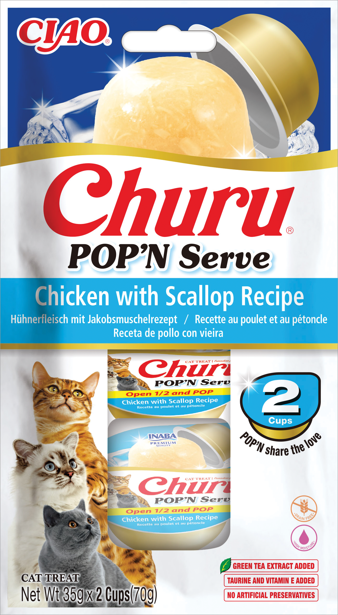 Inaba Churu Pop’n Serve Chicken with Scallop Recipe 2x35g (70g)