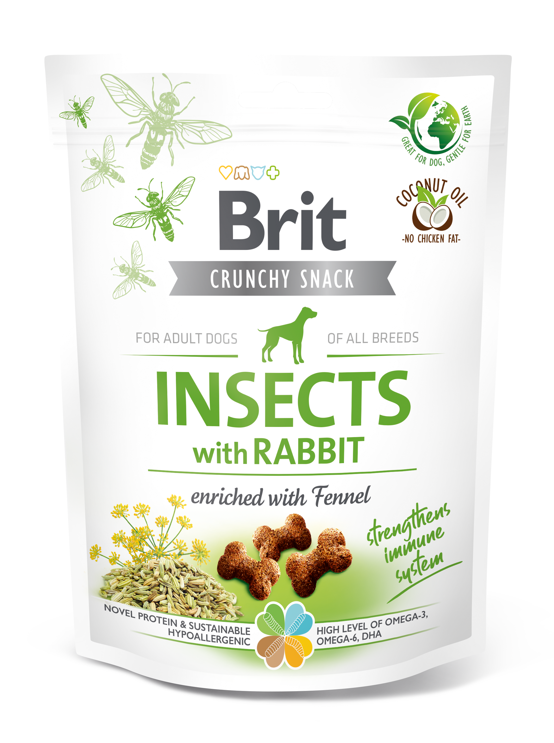 Brit Care Dog Crunchy Cracker, owady, królik i koper włoski Uzupełniająca karma sucha dla dorosłych psów