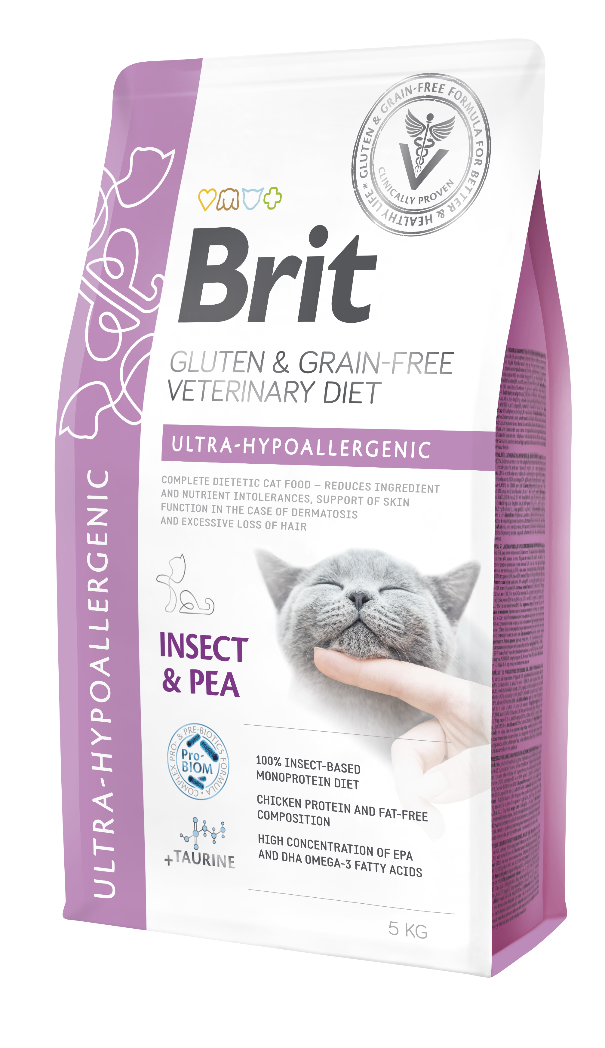 Brit Veterinary Diets Cat Gluten & Grain Free Ultra-Hypoallergenic, owady i żółty groszek, 5 kg Dietetyczna karma hipoalergiczna dla kotów