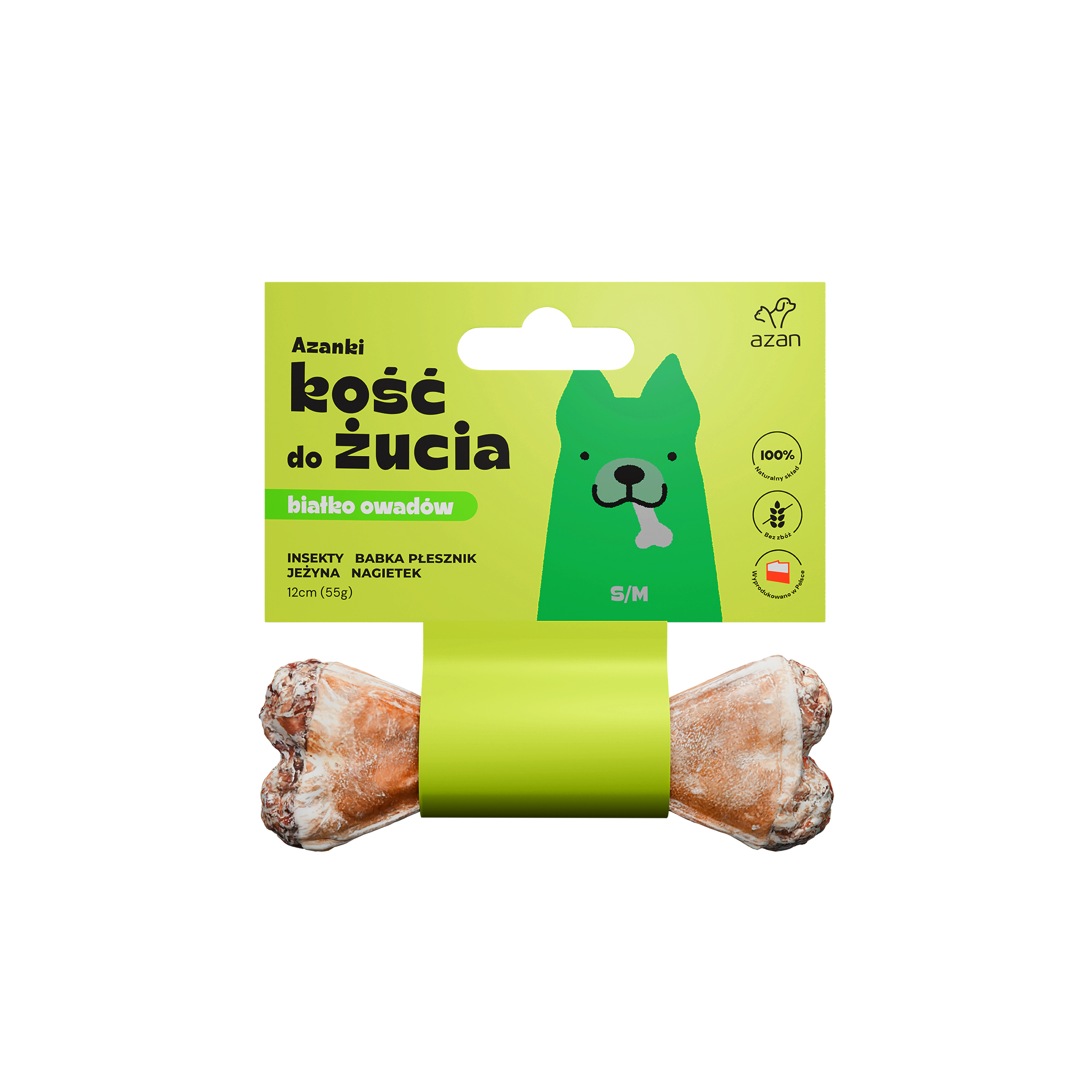 Azanki Kość do żucia S/M z insektami, babką płesznik, jeżyną i nagietkiem 12cm