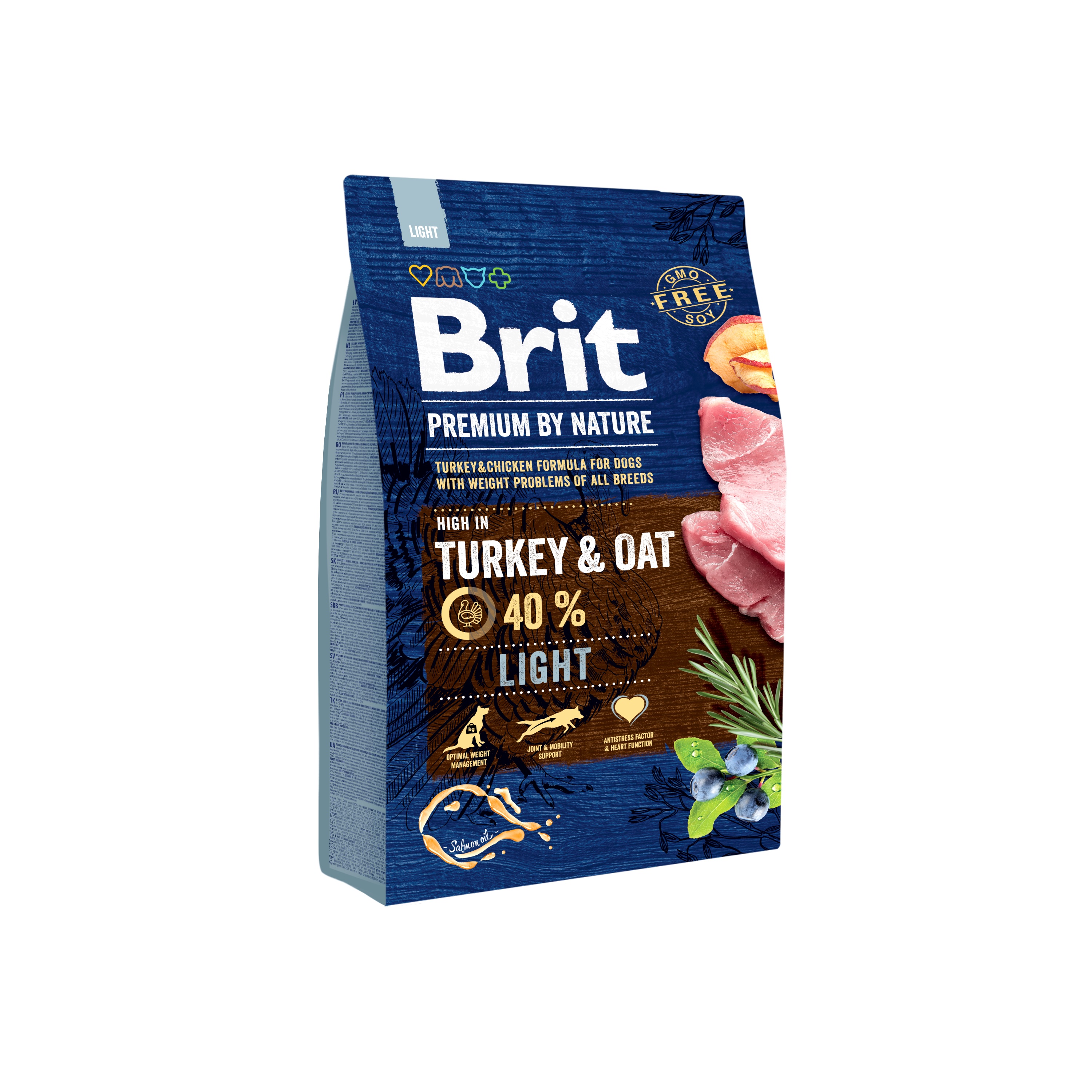 Brit Premium by Nature Light, indyk i owies, 3 kg Pełnoporcjowa karma niskokaloryczna dla psów wszystkich ras z nadwagą