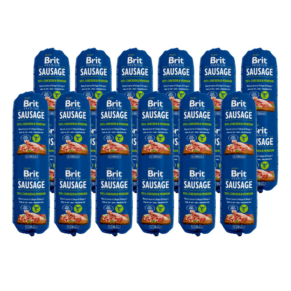 Promocja: 10 szt + 2 szt Brit Premium by Nature Dog Adult Sausage Chicken & Venison