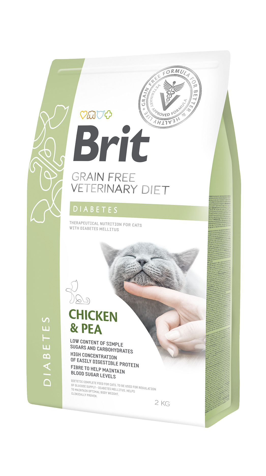 Brit Veterinary Diets Cat Grain-free Diabetes, kurczak i groch, 2 kg Weterynaryjna karma dla dorosłych kotów wymagających regulacji poziomu cukru we krwi