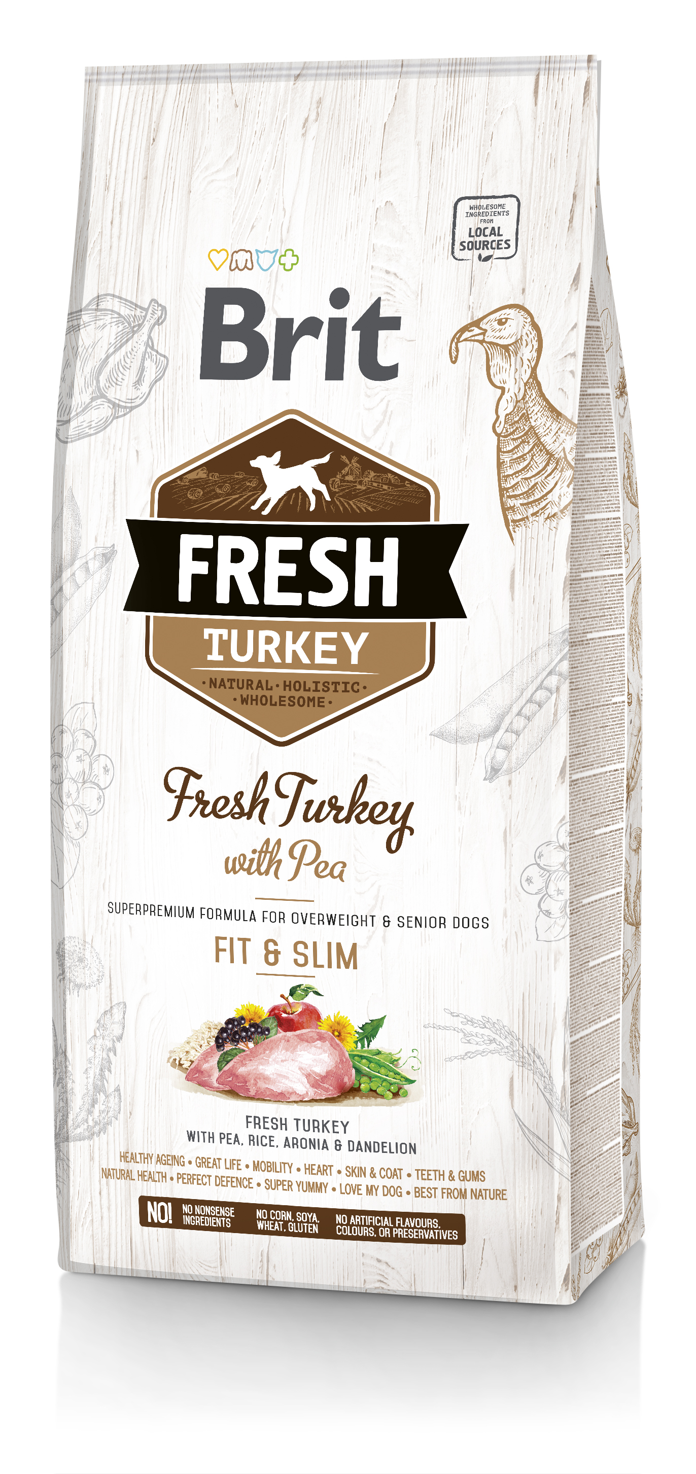 Brit Fresh Adult Fit & Slim, indyk i groszek, 12 kg Karma dla dorosłych psów o niskiej aktywności, z nadwagą oraz starszych