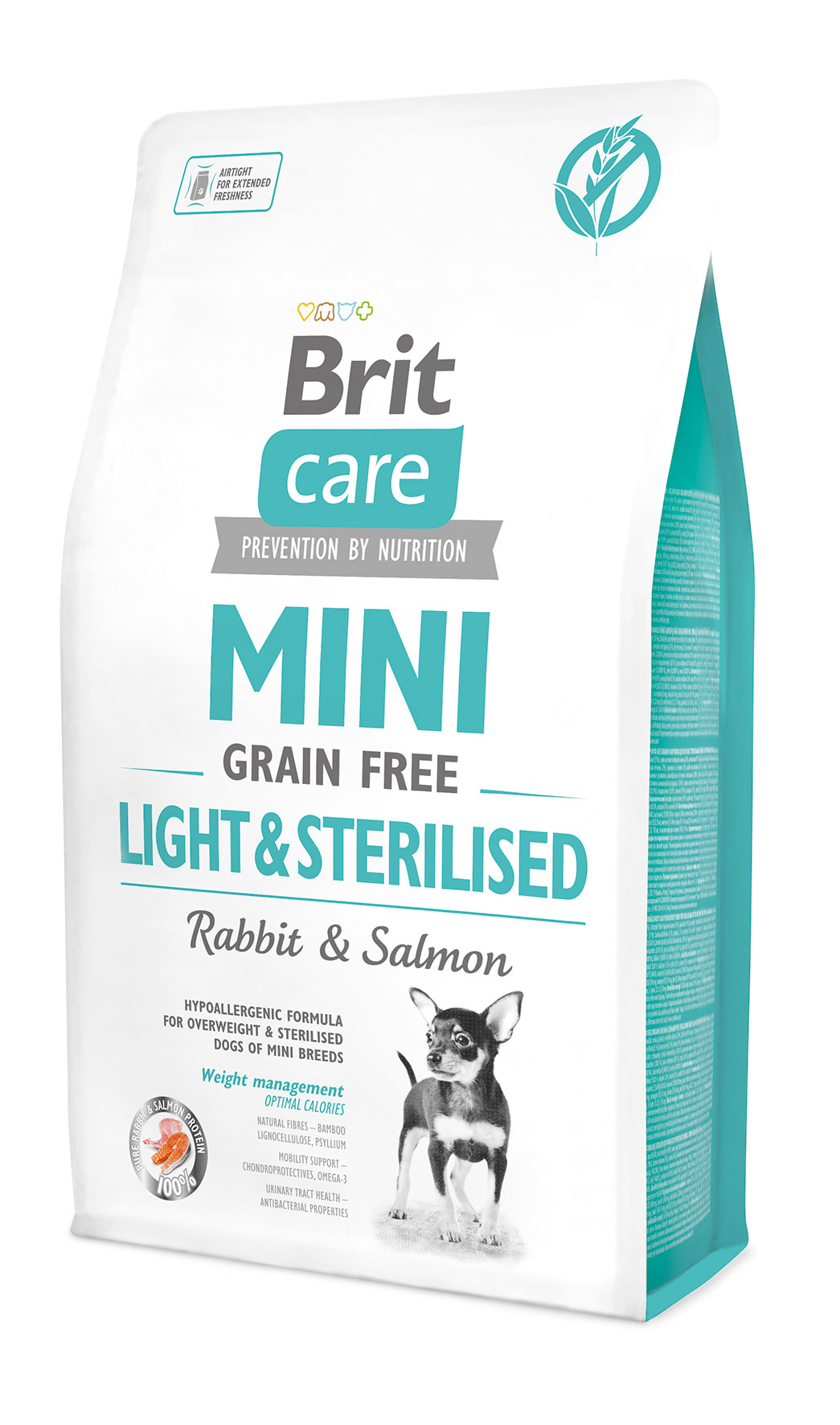 Brit Care Mini Grain-Free Light & Sterilised, królik i łosoś, 2 kg Pełnoporcjowa karma sucha dla dorosłych psów ras miniaturowych po sterylizacji