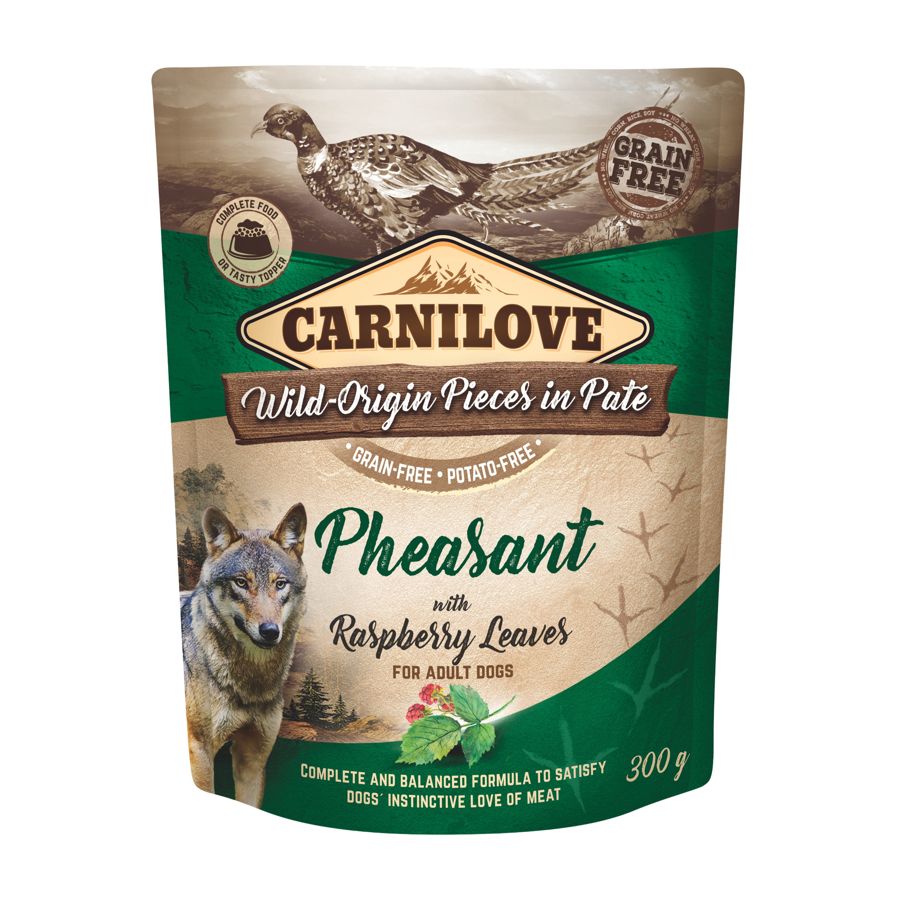 Carnilove Dog Pouch, bażant i liście maliny, 300g Bezzbożowa karma dla dorosłych psów