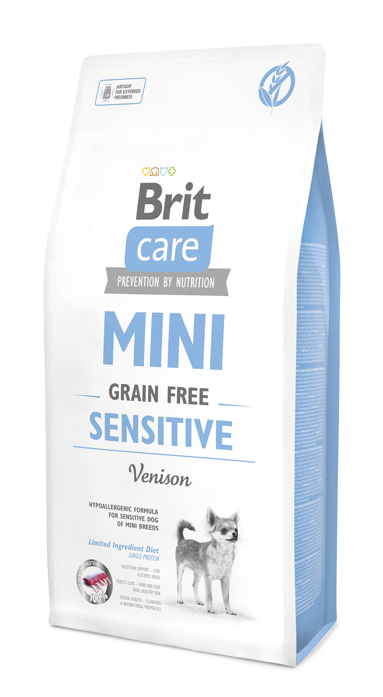 Brit Care Mini Grain-Free Sensitive, dziczyzna, 7 kg Pełnoporcjowa karma sucha dla dorosłych psów ras miniaturowych o wrażliwym układzie pokarmowym