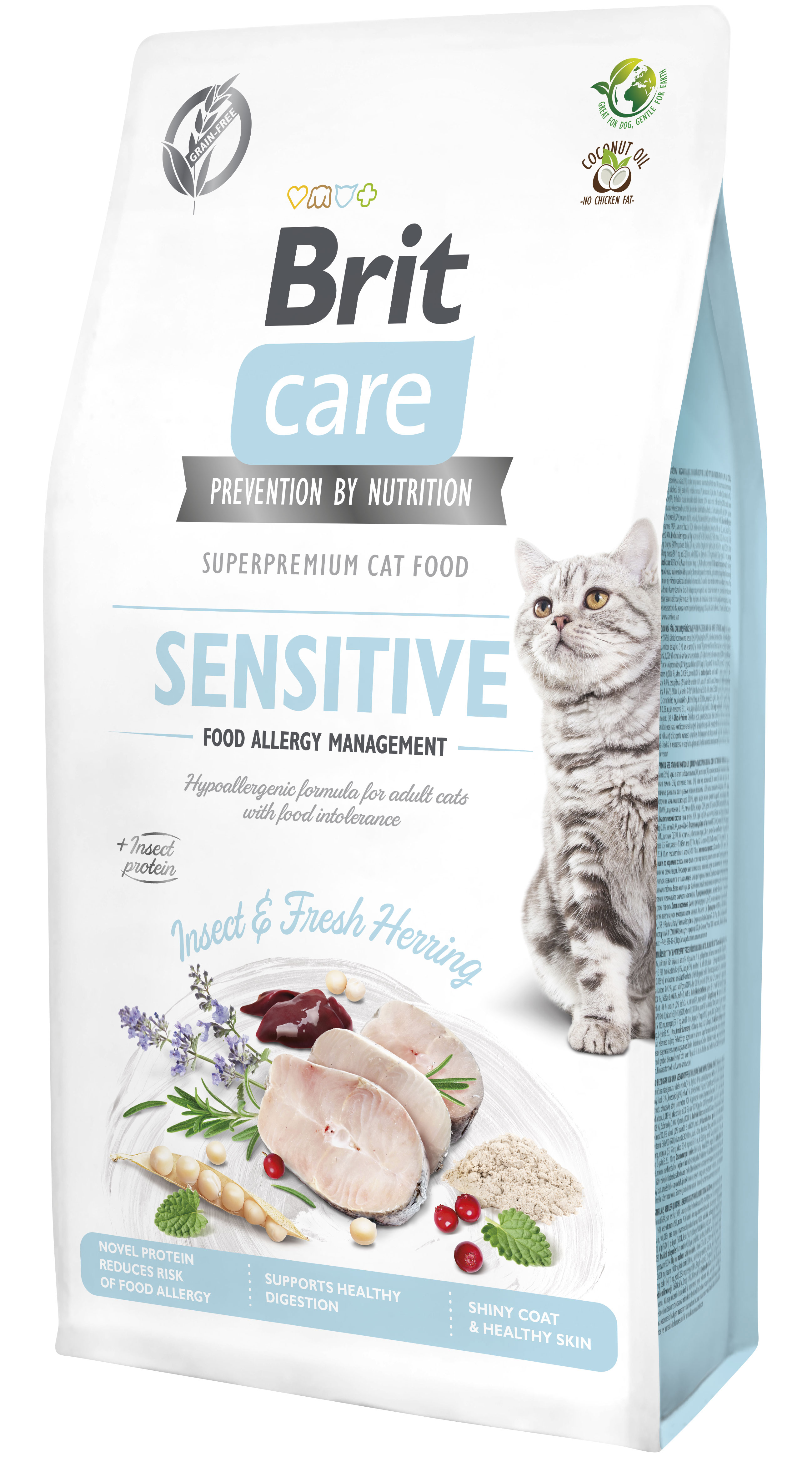Brit Care Cat Grain-Free Sensitive, owady i śledź, 7 kg Pełnoporcjowa karma sucha dla dorosłych kotów z alergiami i nietolerancjami pokarmowymi