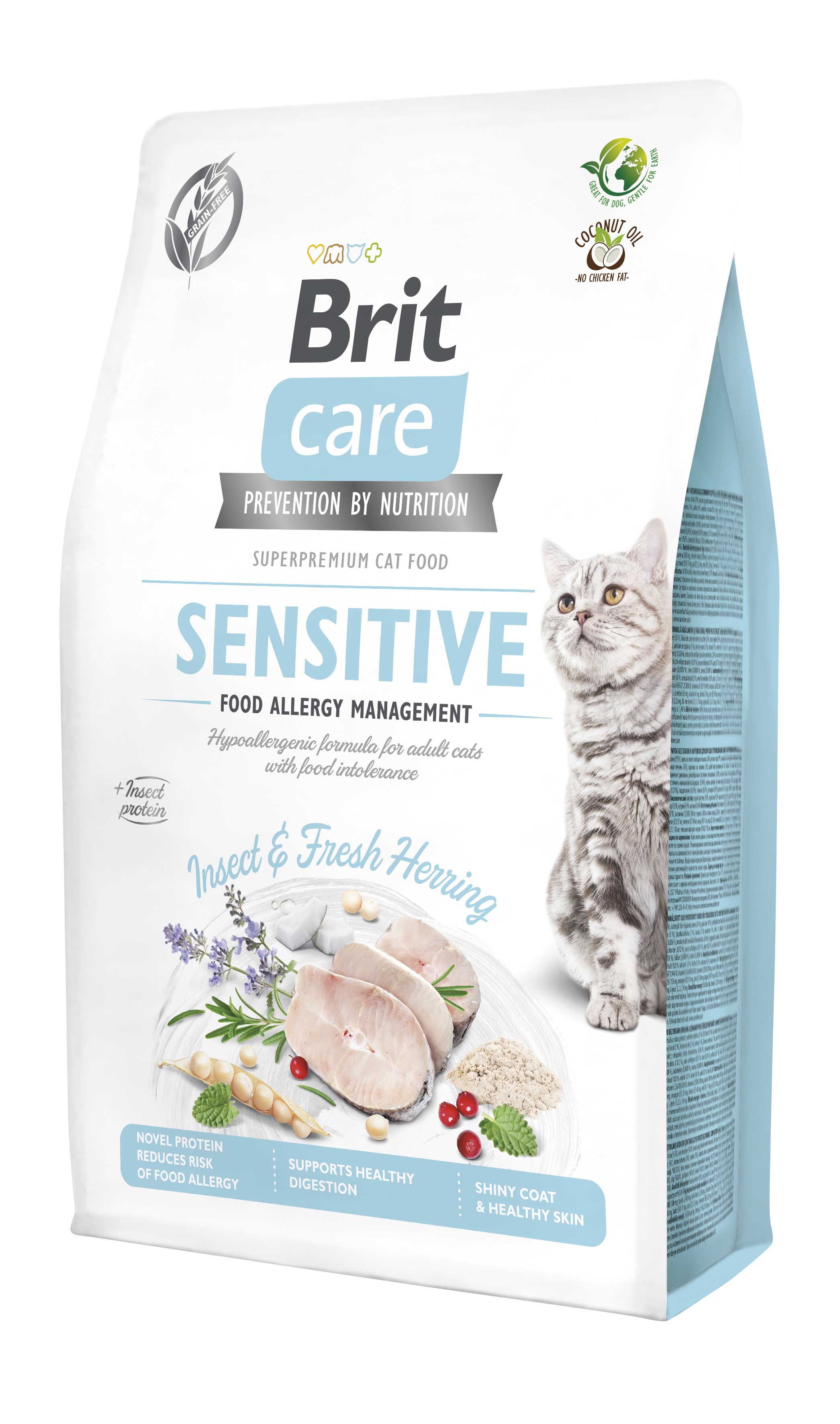 Brit Care Cat Grain-Free Sensitive, owady i śledź, 2 kg Pełnoporcjowa karma sucha dla dorosłych kotów z alergiami i nietolerancjami pokarmowymi