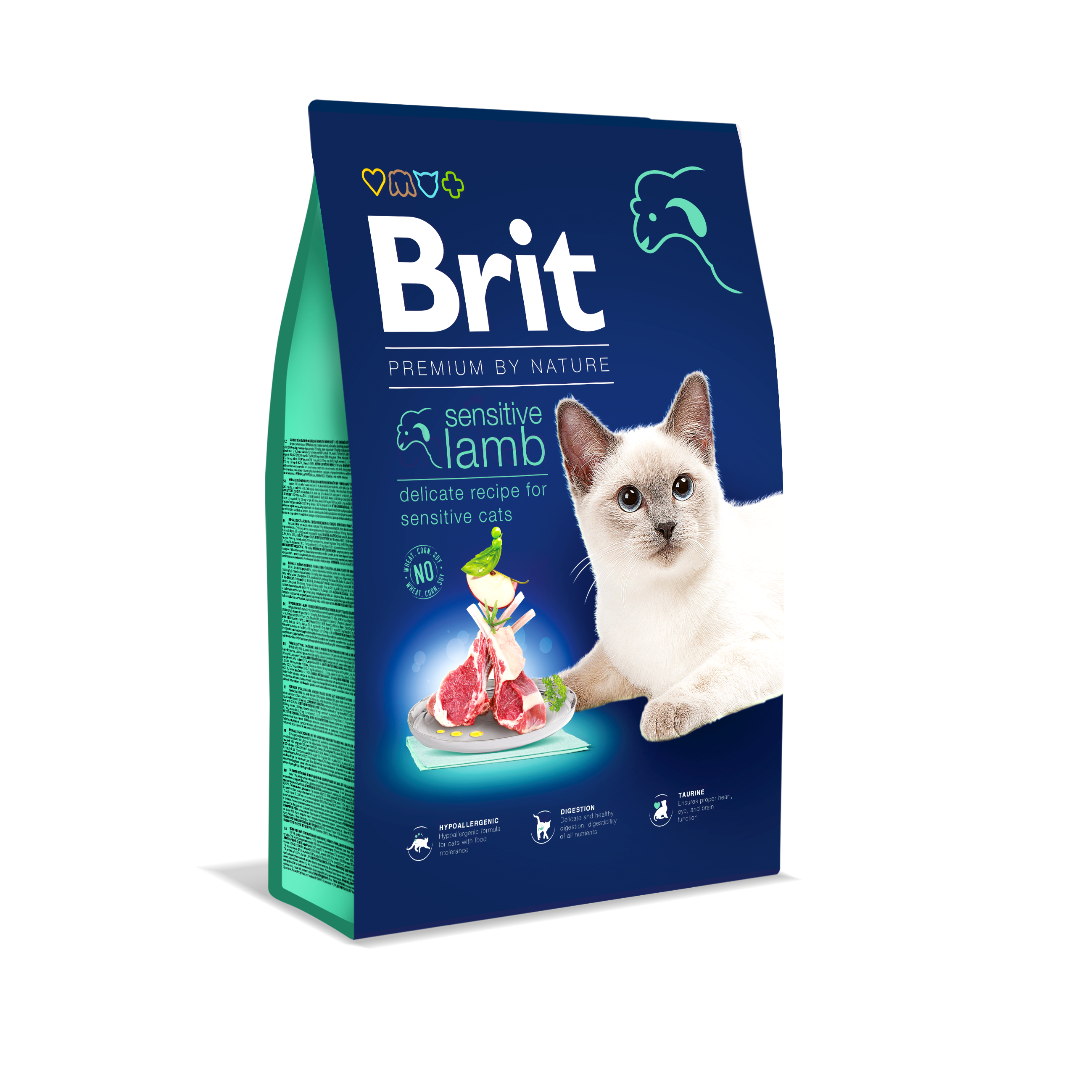 Brit Premium Cat Adult Sensitive, jagnięcina, 8 kg Pełnoporcjowa karma dla kotów dorosłych z wrażliwym przewodem pokarmowym