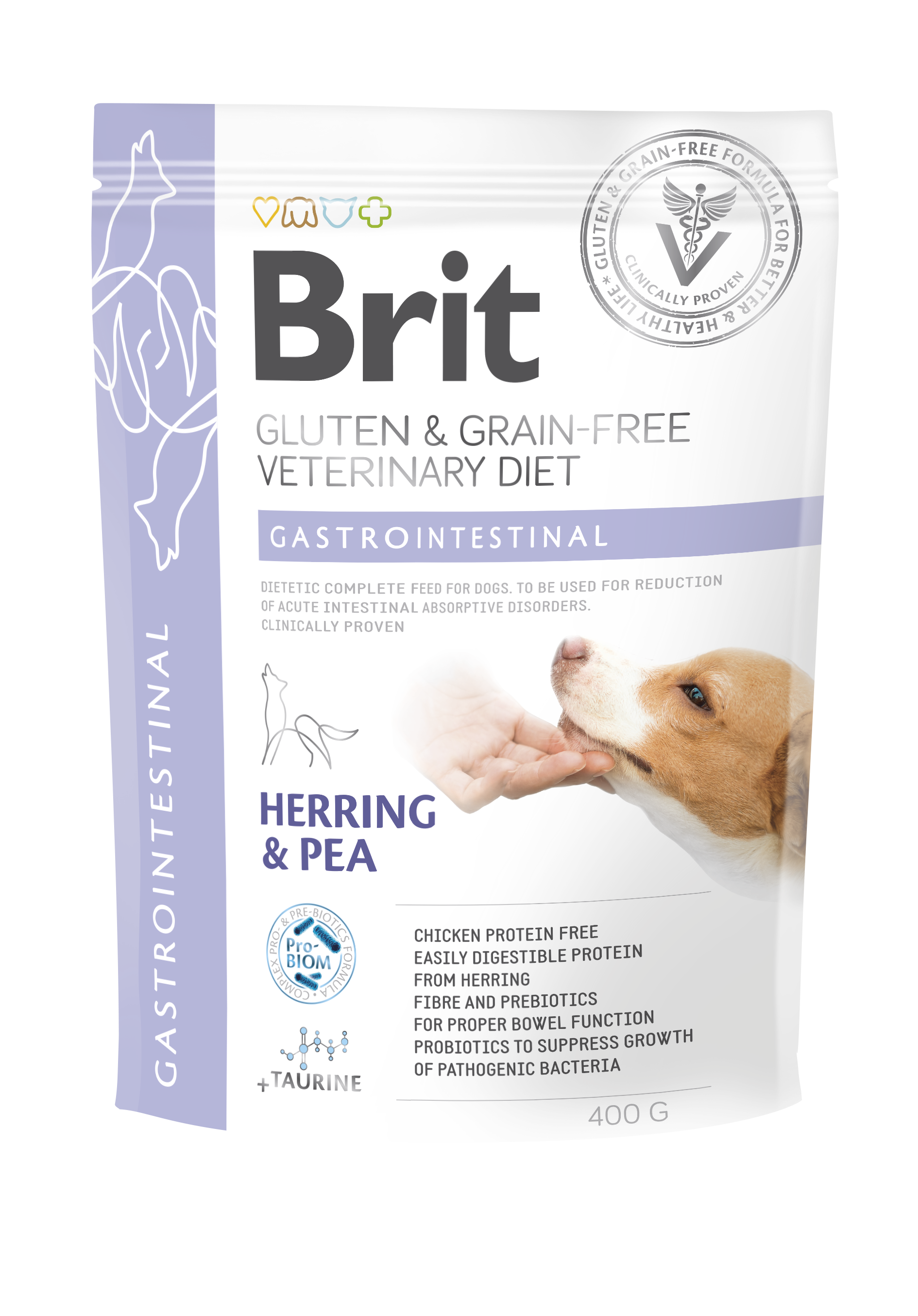 Brit Veterinary Diets Dog Grain Free Gastrointestinal, śledź z żółtym groszkiem, 400g Dietetyczna karma dla szczeniąt i dorosłych psów z problemami przewodu pokarmowego