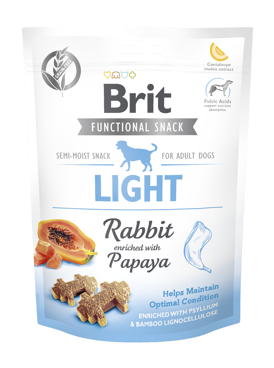 Brit Care Dog Functional Snack Light, królik i papaja, 150 g Funkcjonalna karma uzupełniająca dla psów dorosłych