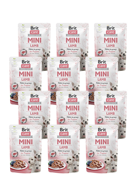 Zestaw 12 x 85g Brit Care Mini Pouch Puppy, jagnięcina Pełnoporcjowa karma mokra dla szczeniąt ras małych i miniaturowych w ekonomicznym zestawie