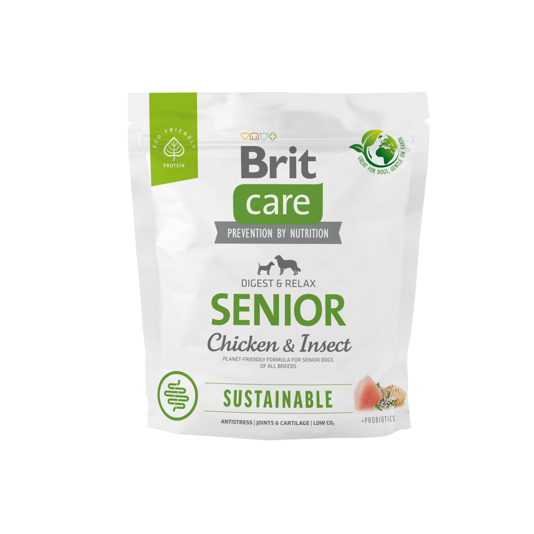 Brit Care Dog Sustainable Senior, kurczak i owady, 1 kg Pełnoporcjowa karma dla starszych psów wszystkich ras