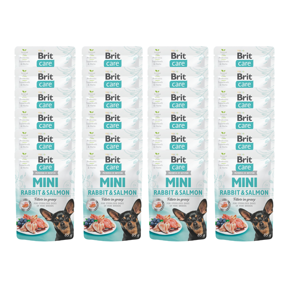 Promocja 20 szt + 4 szt Brit Care Mini Pouch Dog Adult Sterilised Salmon & Herring 85g