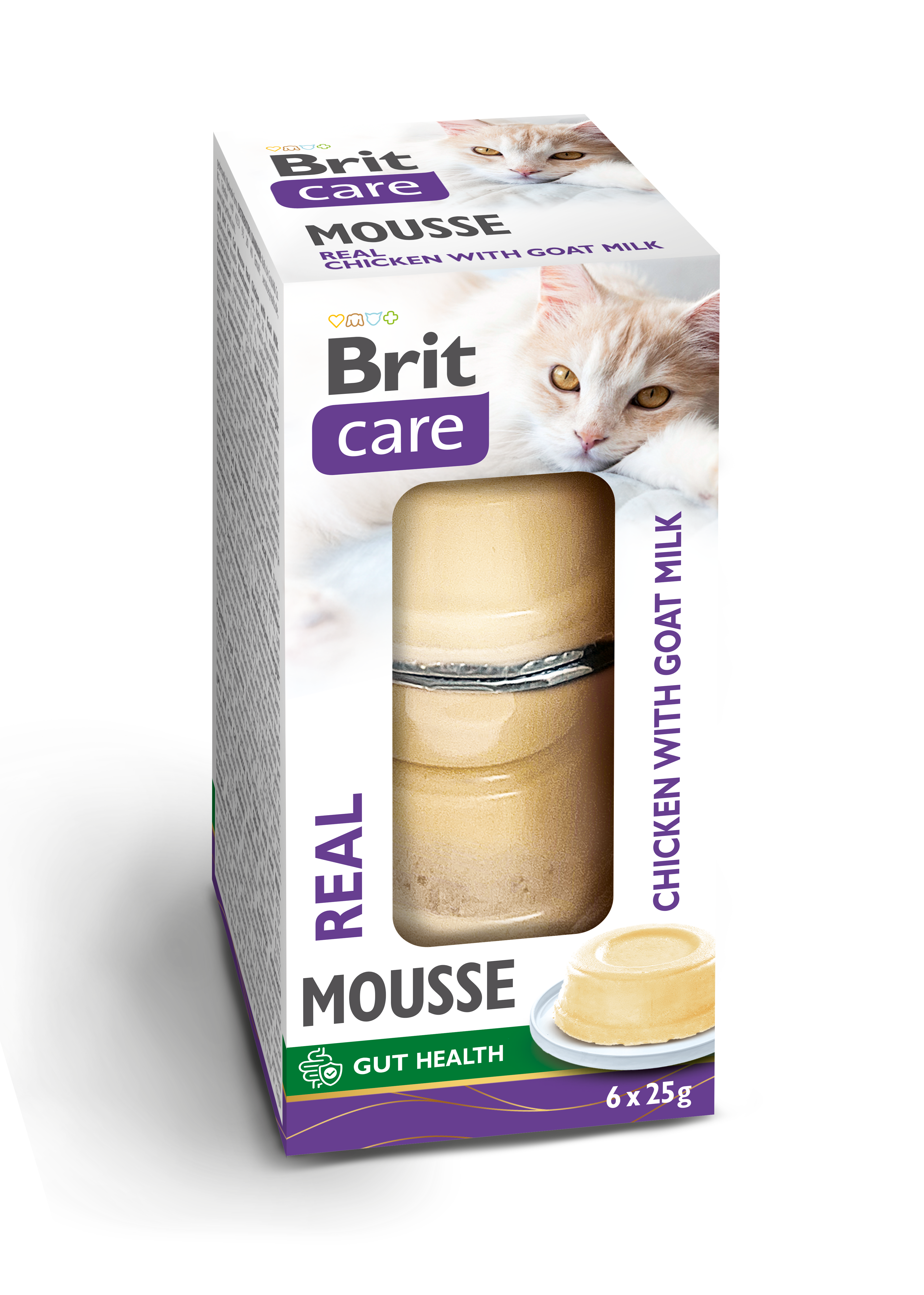 Brit Care Cat Real Meat Mousse z kurczakiem i kozim mlekiem 6x25g Wilgotna karma uzupełniająca dla kotów.