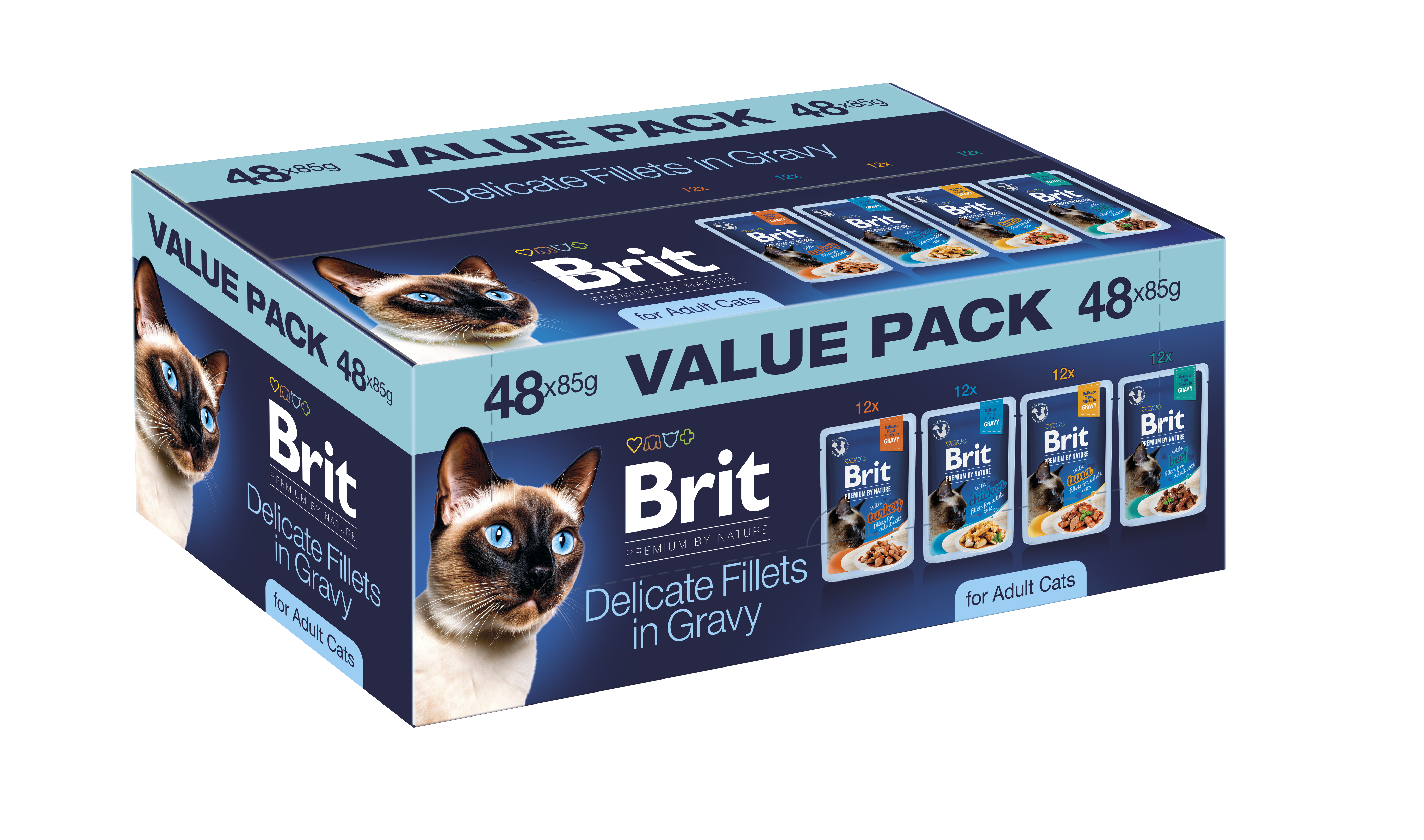 Brit Premium by Nature Value Pack for Adult Cats 48 x 85g Pełnoporcjowa karma mokra dla dorosłych kotów.
