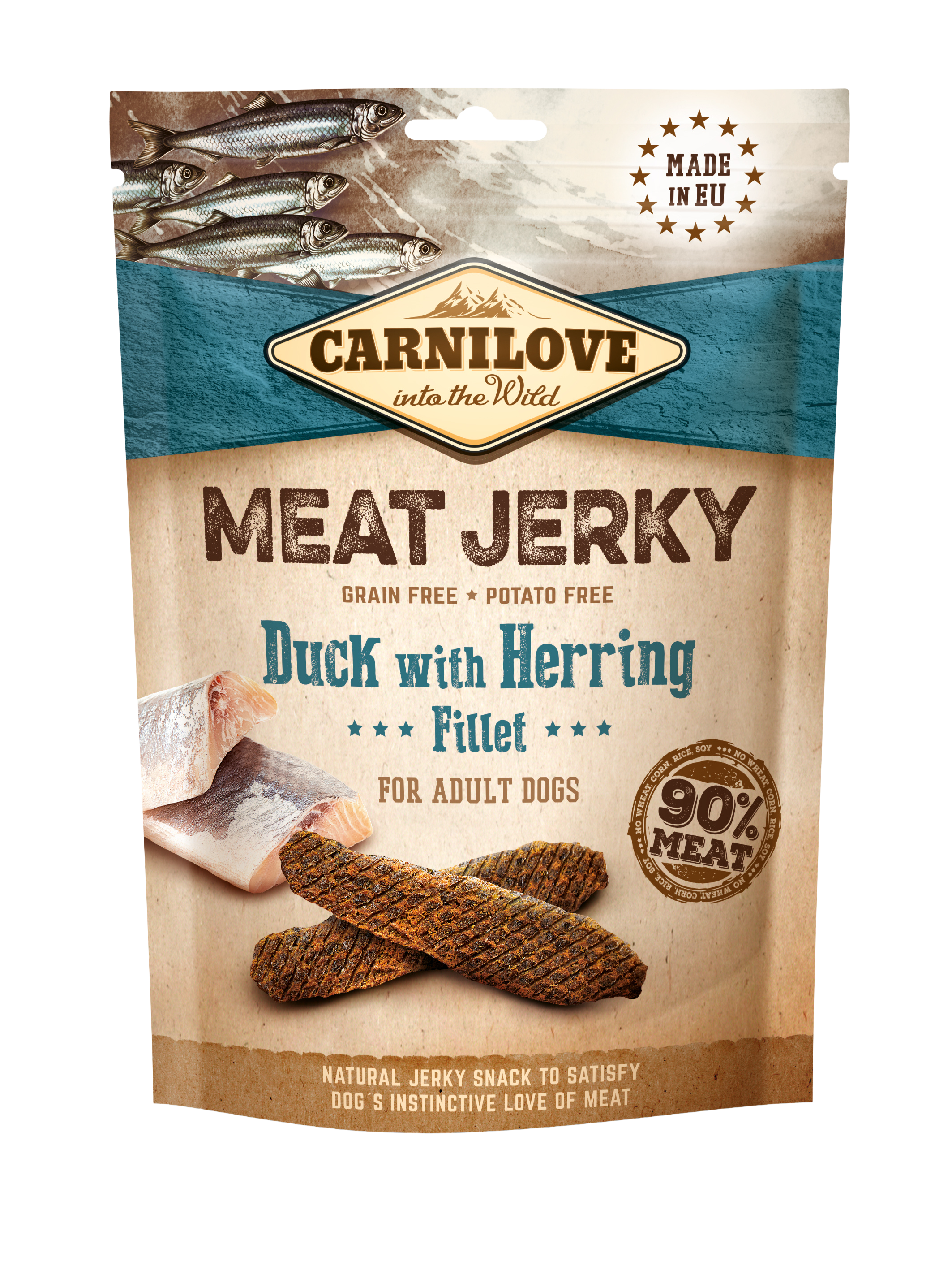 Carnilove Jerky, kaczka i filet ze śledzia, 100g Uzupełniająca karma dla psów
