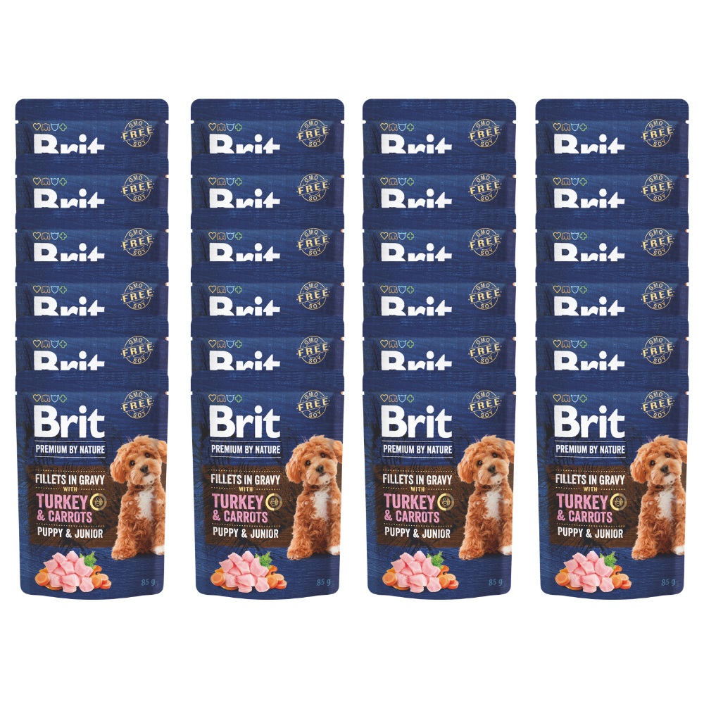 Promocja 20 szt + 4 szt Brit Premium by Nature Dog Fillets In Gravy With Turkey & Carrot / Puppy & Junior