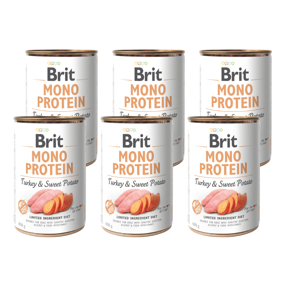 Promocja 5 szt + 1 szt Brit Mono Protein Dog Turkey & Sweet Potato 400g