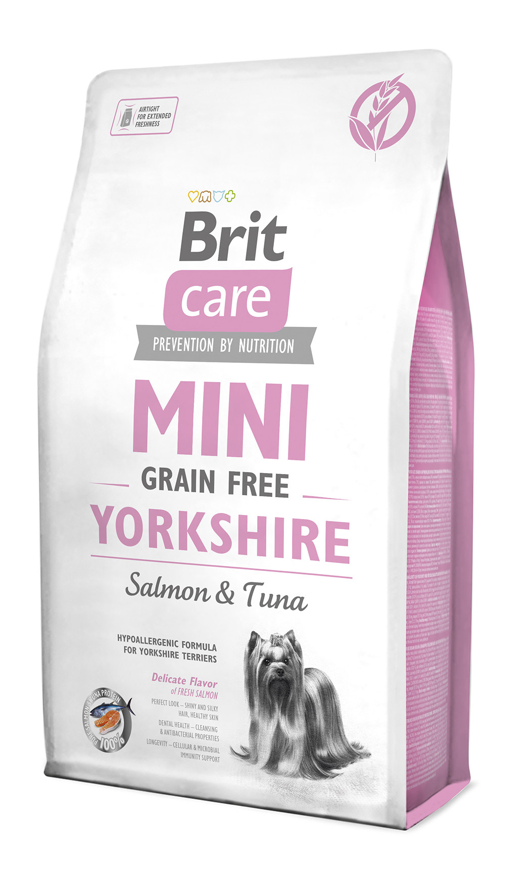 Brit Care Mini Grain-Free Yorkshire, łosoś i tuńczyk, 2 kg Pełnoporcjowa karma sucha dla dorosłych psów miniaturowych rasy yorkshire terrier