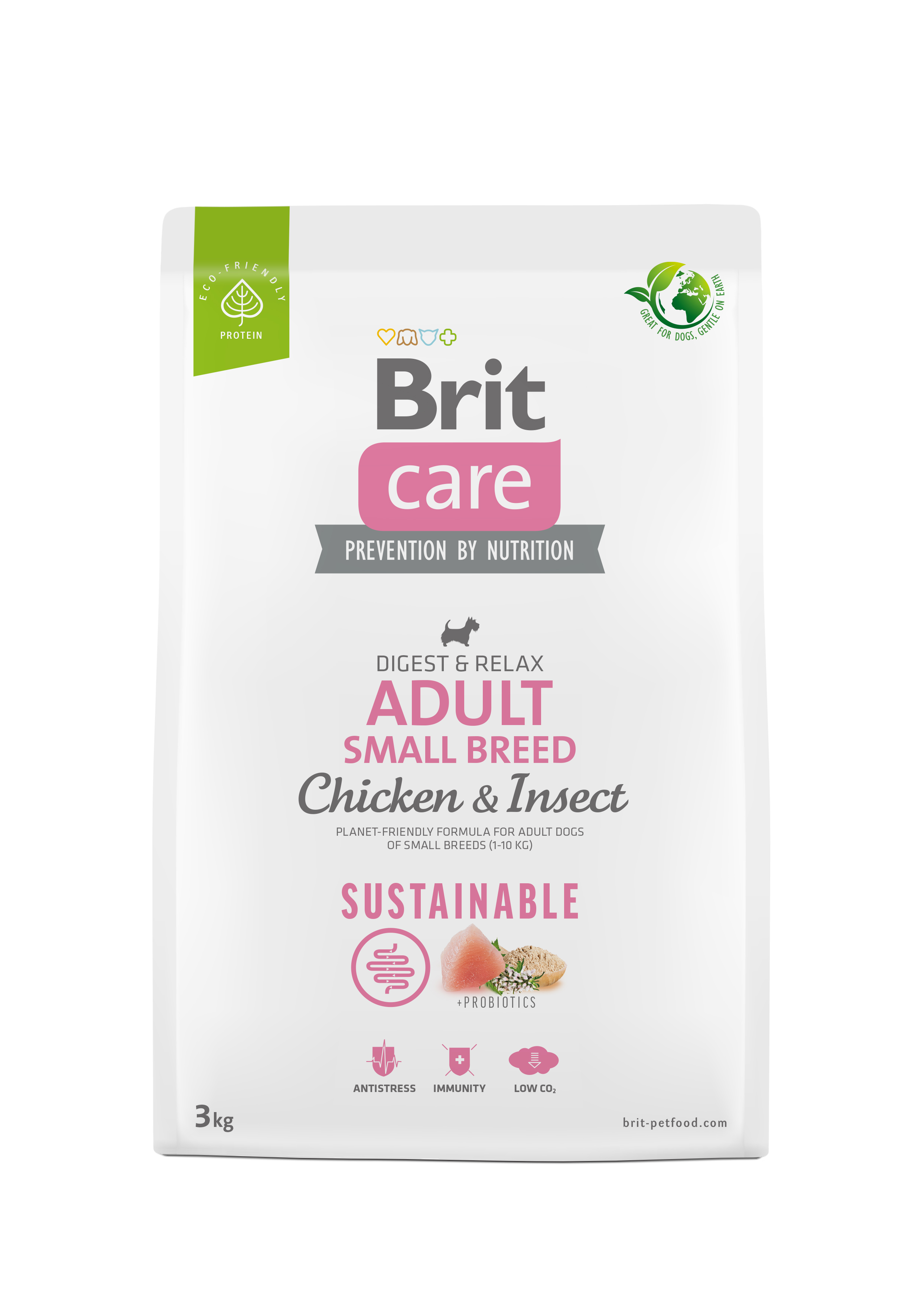 Brit Care Dog Sustainable Adult Small Breed, kurczak i owady, 3 kg Pełnoporcjowa karma dla dorosłych psów ras małych