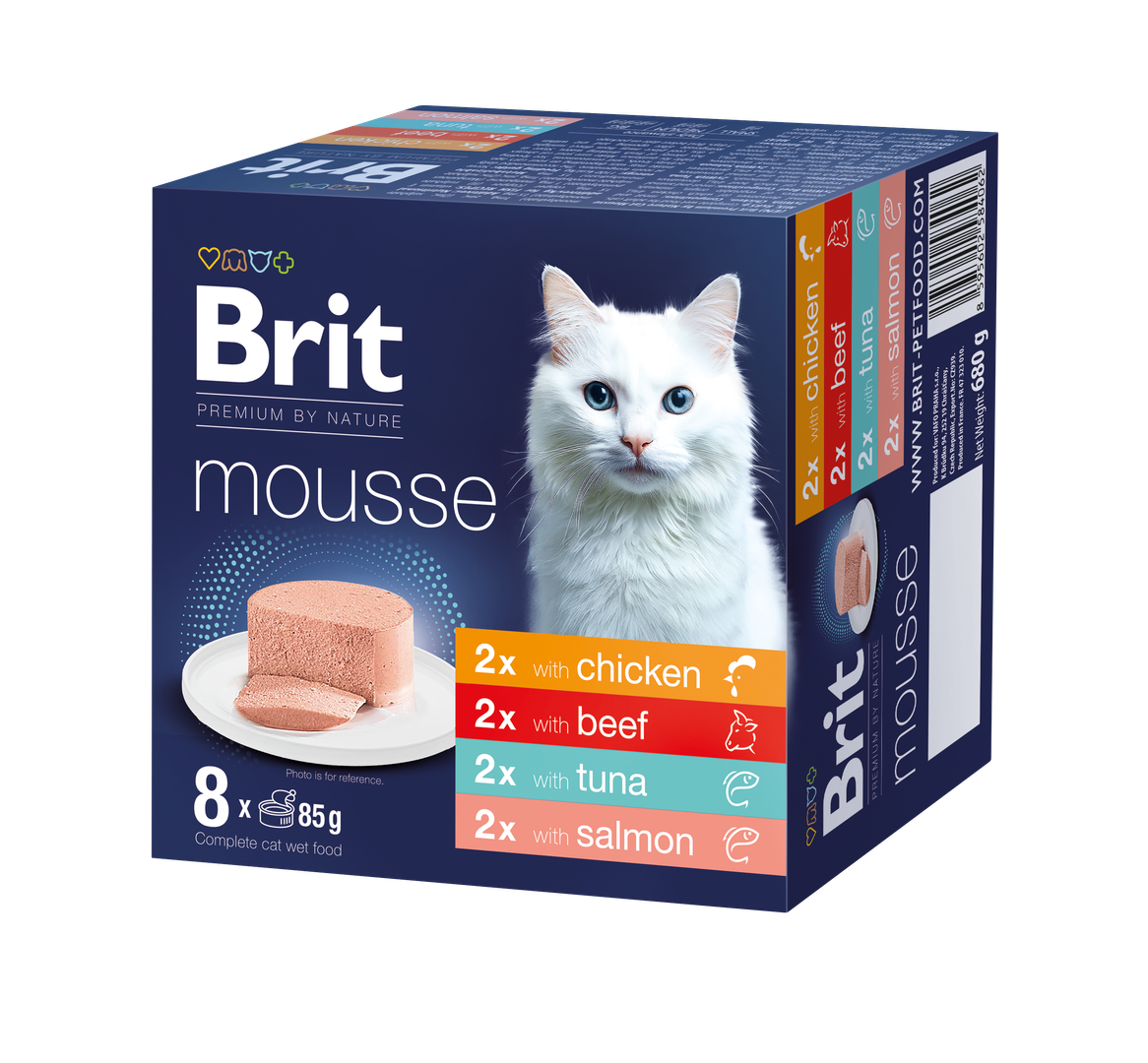 Brit Premium by Nature Cat Mousse Multipack, 8 x 85g Mix mix 4 smaków aksamitnych musów dla kotów