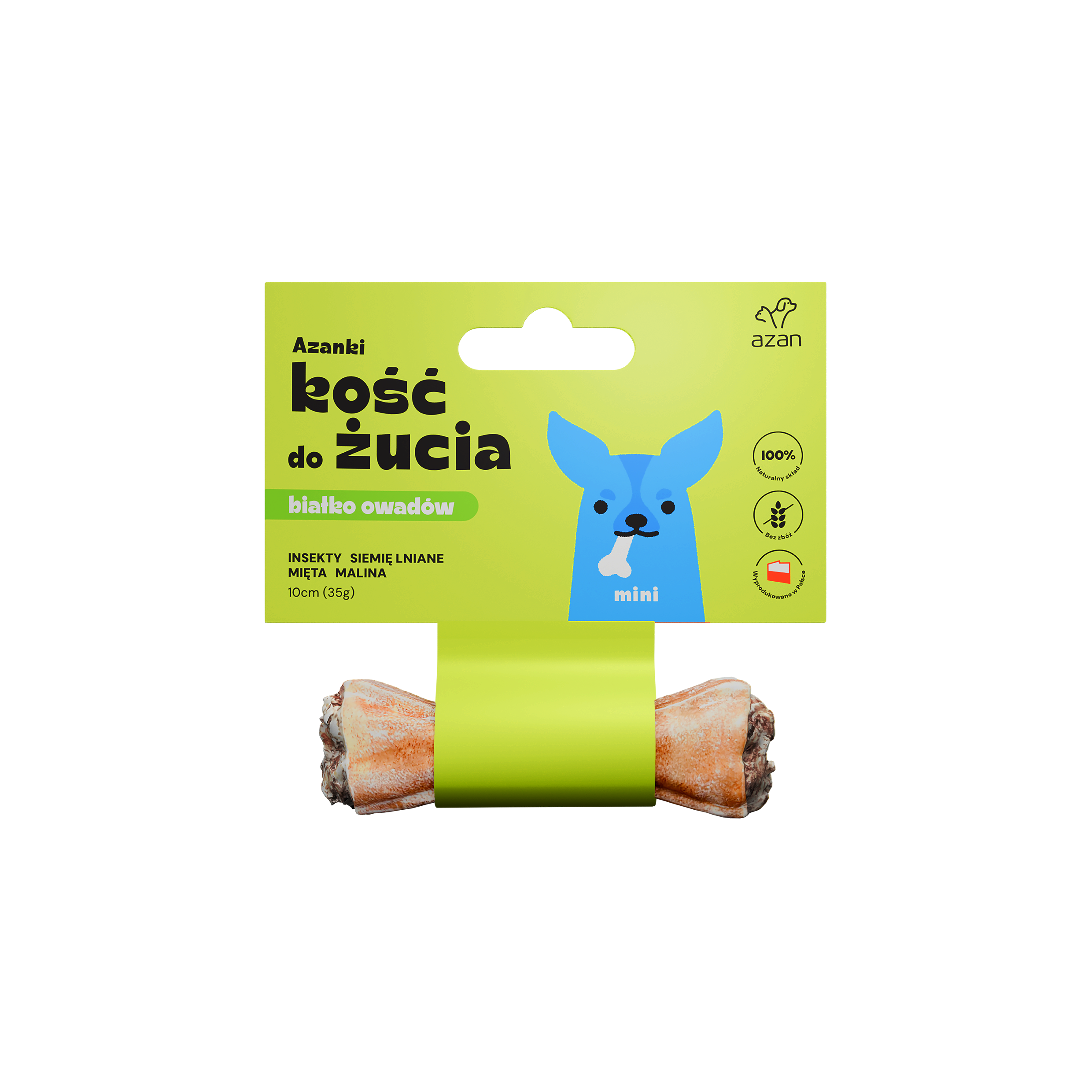 Azanki Kość do żucia MINI z insektami, siemieniem lnianym, miętą i maliną 10cm
