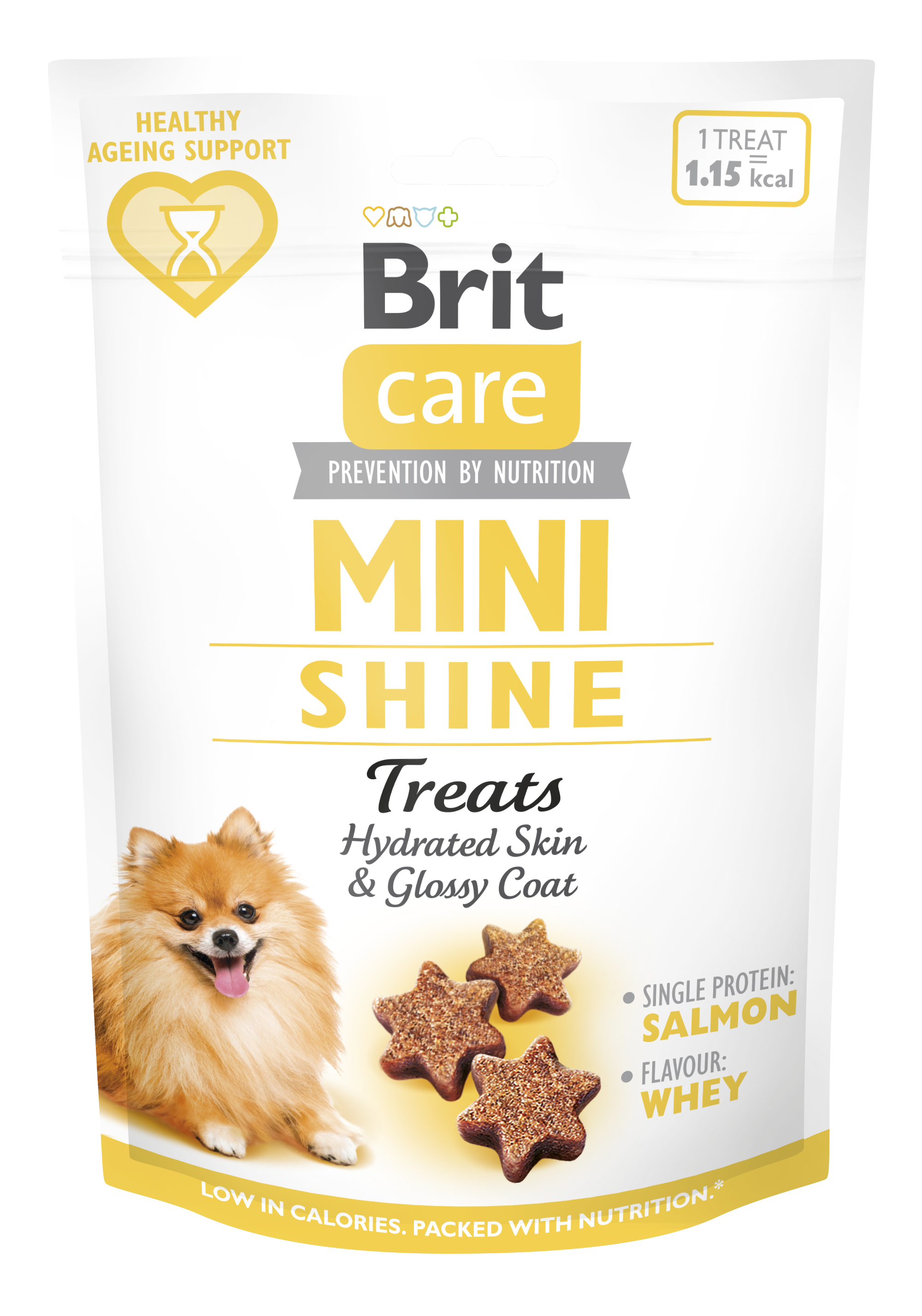 Brit Care Dog Mini Snacks Shine, łosoś, 50g Półmiękkie, funkcjonalne smakołyki dla psów małych i miniaturowych