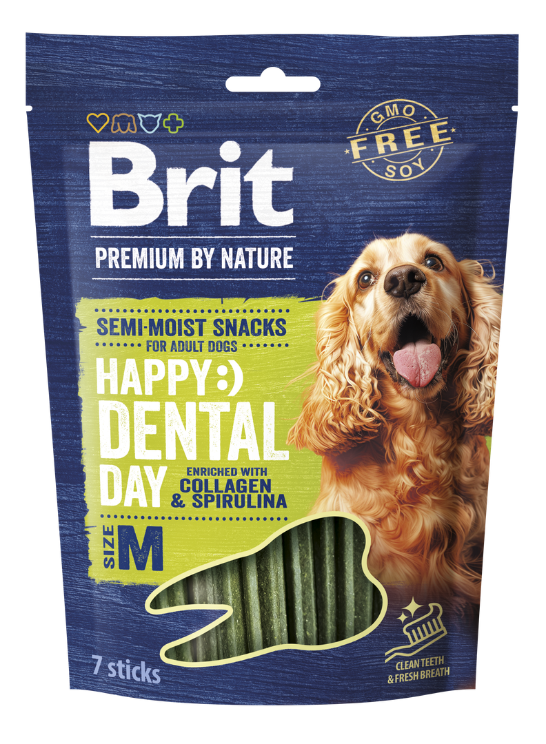 Brit Premium by Nature Semi-moist Snack Dental Stick M, 180 g Przysmak do pielęgnacji zębów dla małych i średnich psów z kolagenem i spiruliną