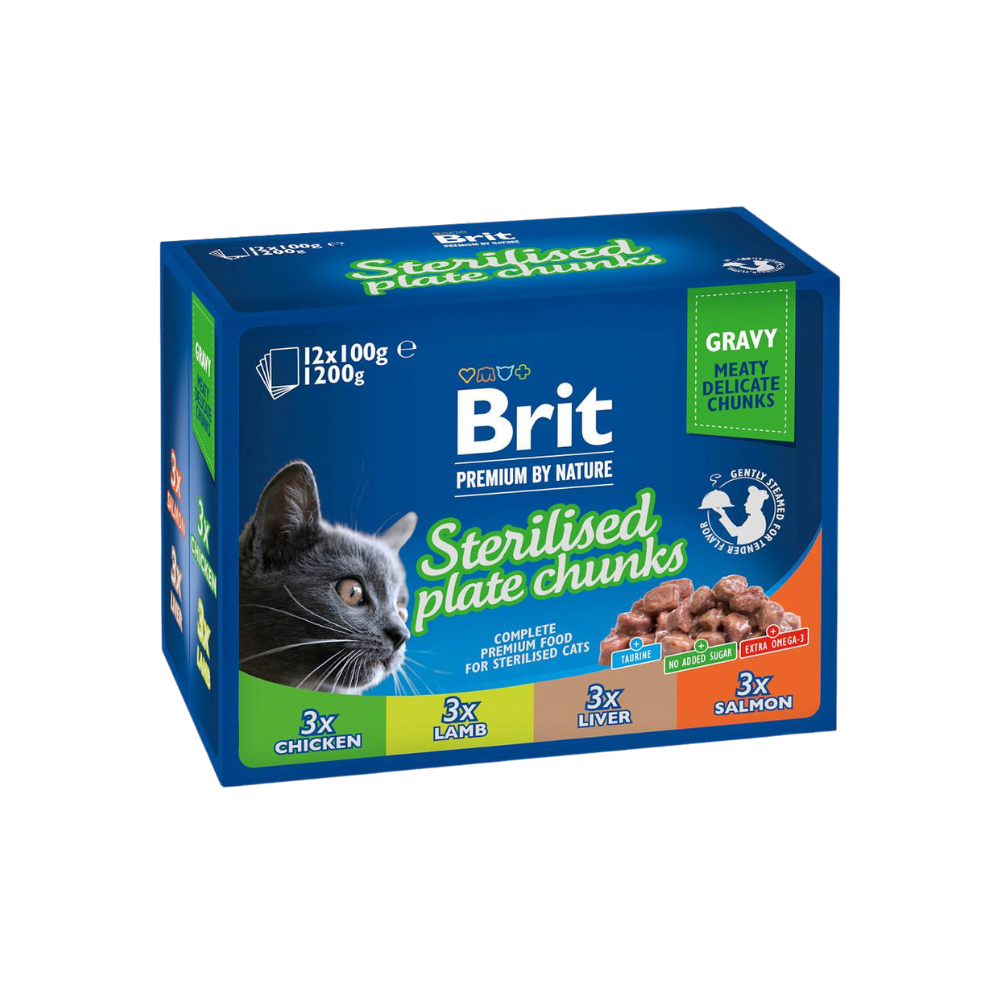 Brit Premium Pouches Sterilised Cats Variety Pack, 12x100g Karma mokra dla dorosłych kotów sterylizowanych