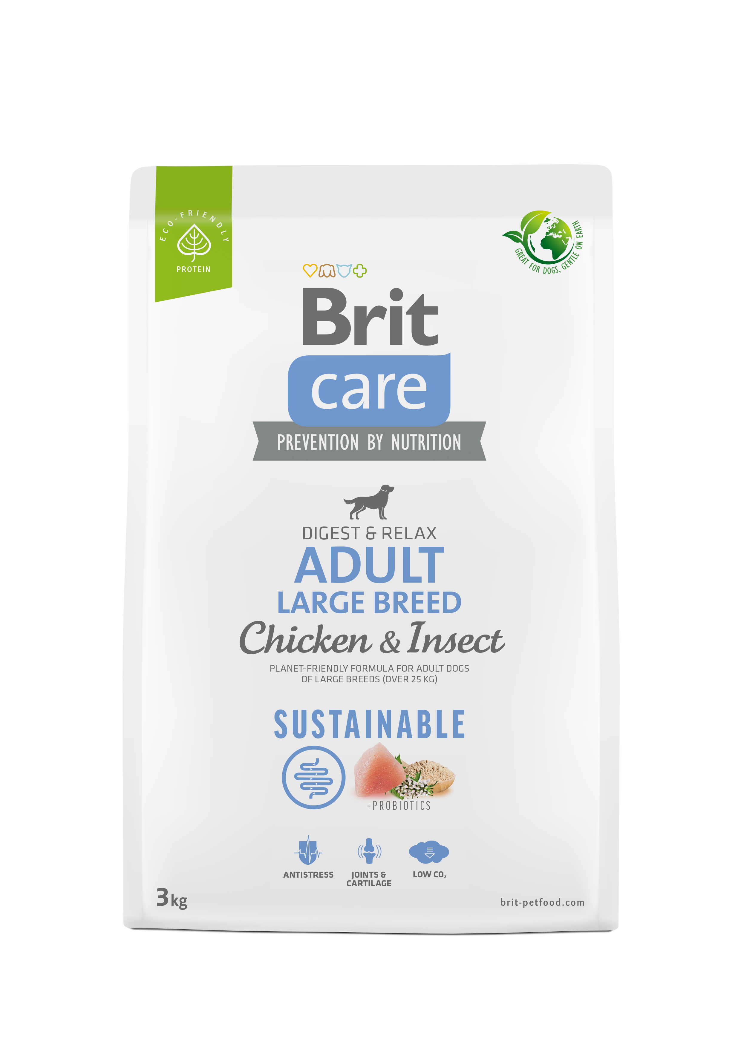 Brit Care Dog Sustainable Adult Large Breed, kurczak i owady, 3 kg Pełnoporcjowa karma dla dorosłych psów dużych ras