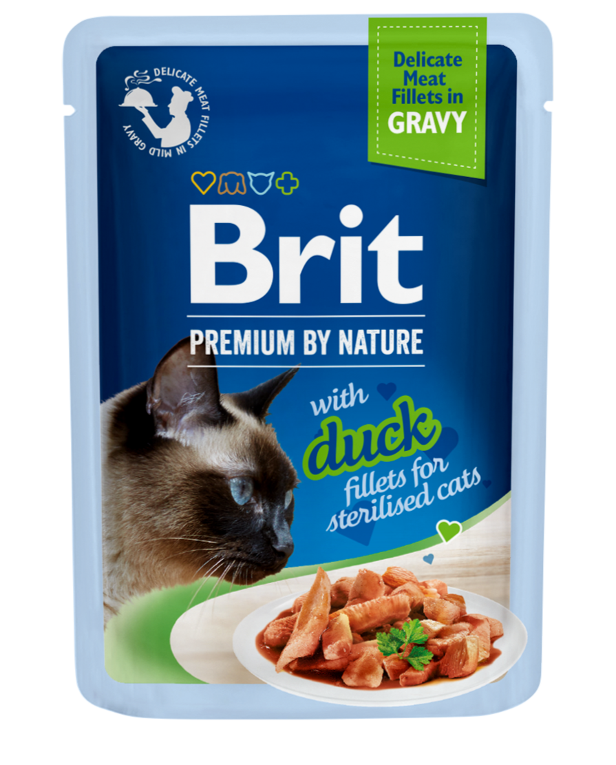 Brit Premium by Nature Cat Delicate Fillets in Gravy, kaczka, 85g Pełnoporcjowa mokra karma dla dorosłych kotów sterylizowanych