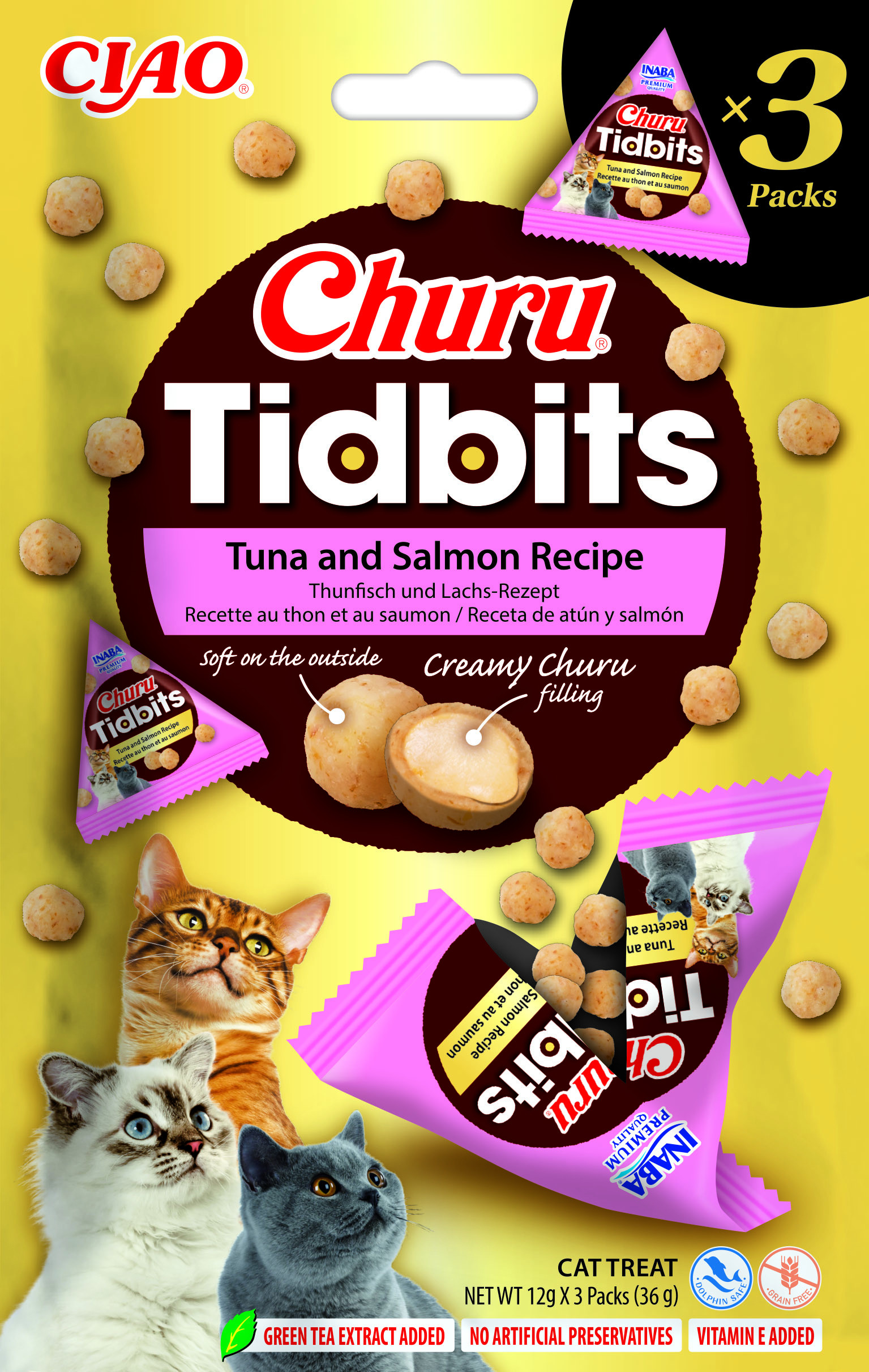 Inaba Cat Churu Tidbits 3P Tuna and Salmon Recipe 36g (3x12g)