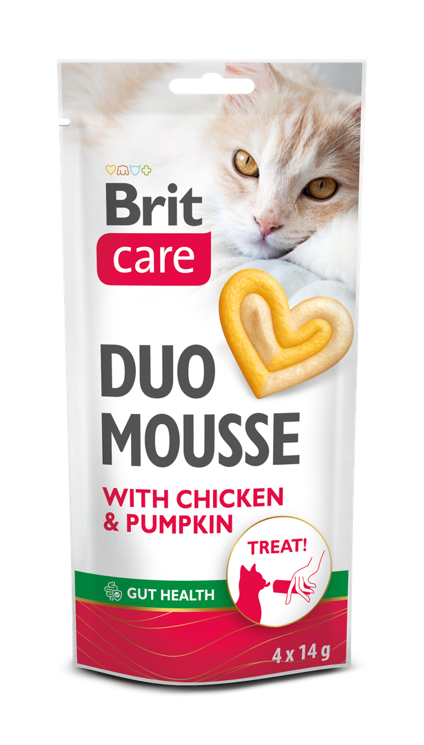 Brit Care Cat Creamy Duo Mousse z kurczakiem i dynią 4x14g Bezzbożowa wilgotna karma uzupełniająca dla kotów.