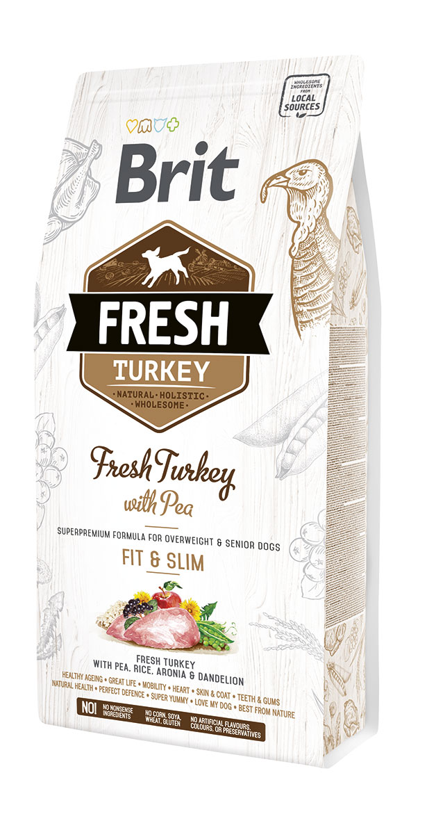 Brit Fresh Adult Fit & Slim, indyk i groszek, 2,5 kg Karma dla dorosłych psów o niskiej aktywności, z nadwagą oraz starszych