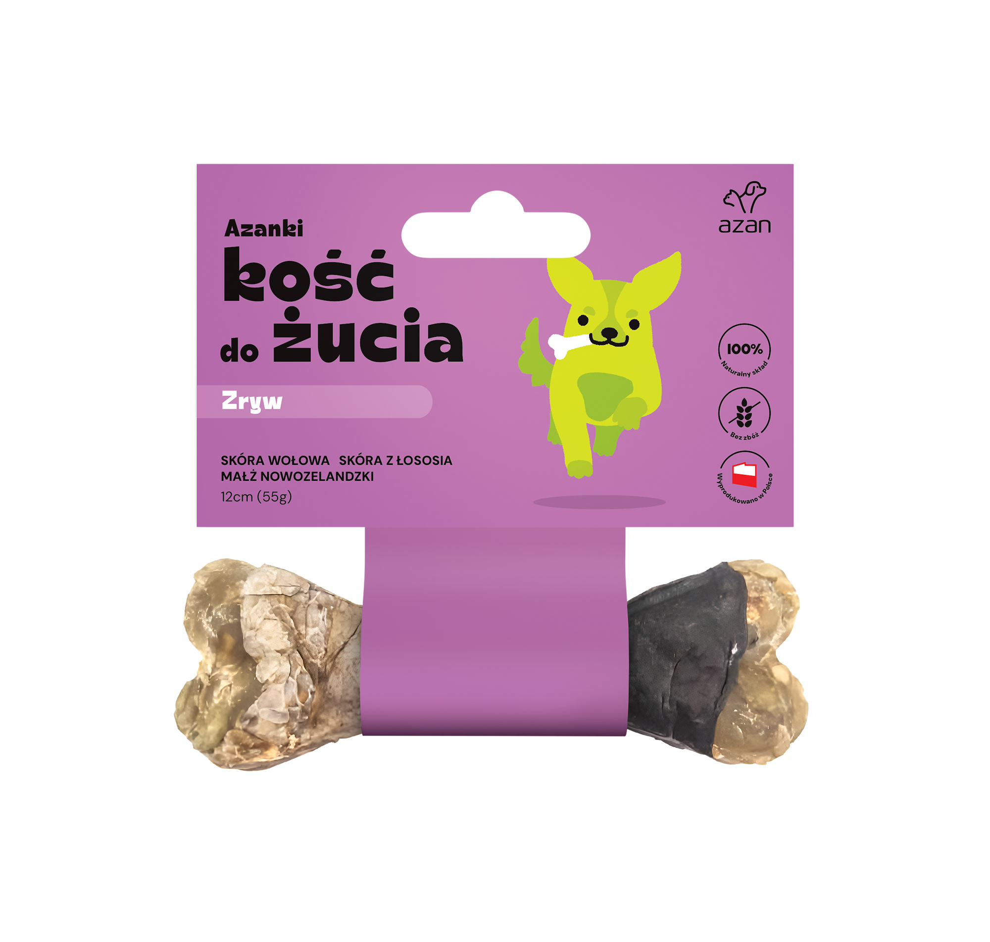 Azanki Kość do żucia ZRYW z małżami nowozelandzkimi, MSM i chondroprotektorami S/M 12cm