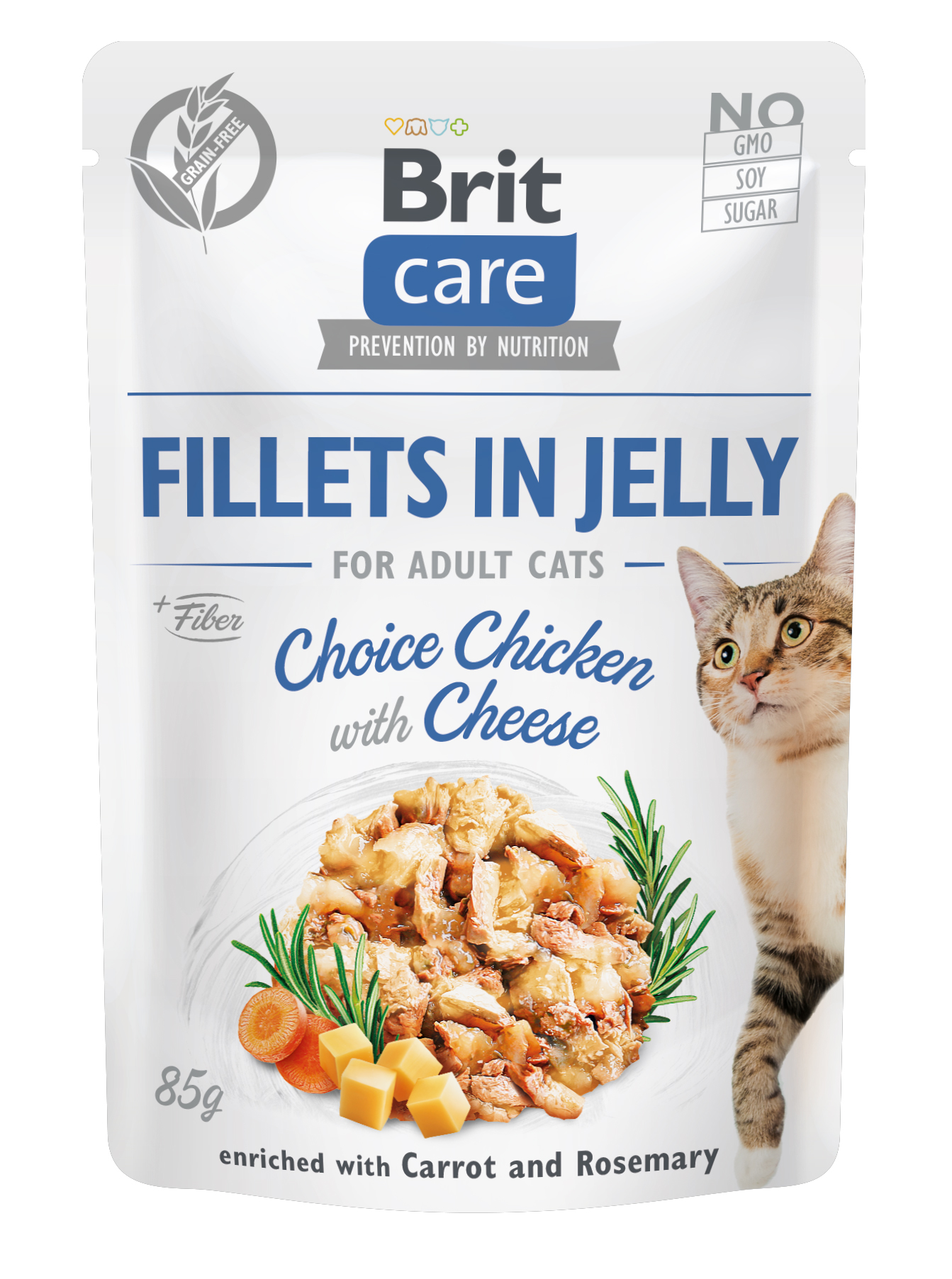 Brit Care Cat Fillets in Jelly, kurczak i ser, 85 g Pełnoporcjowa karma mokra dla kotów dorosłych
