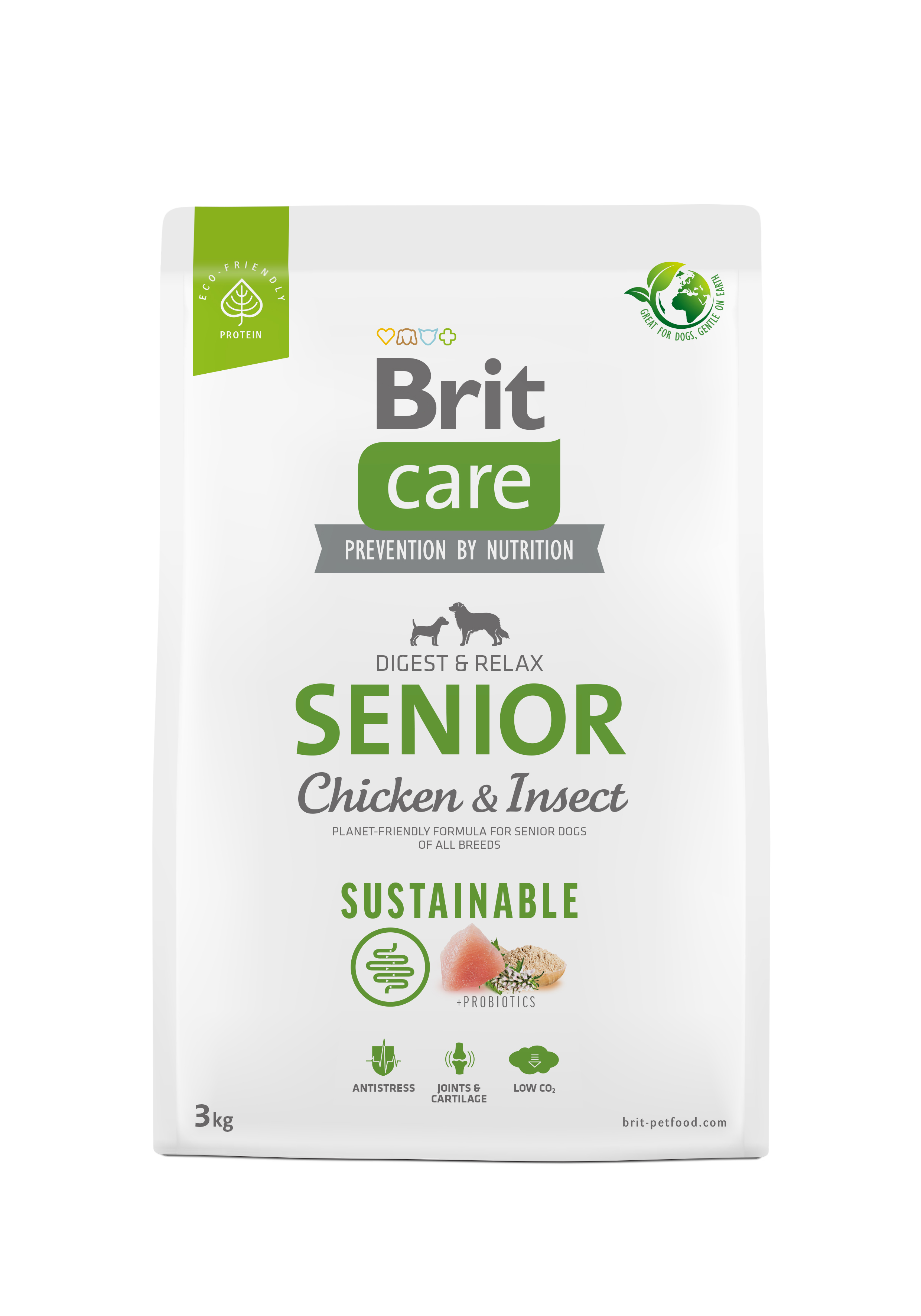 Brit Care Dog Sustainable Senior, kurczak i owady, 3 kg Pełnoporcjowa karma dla starszych psów wszystkich ras