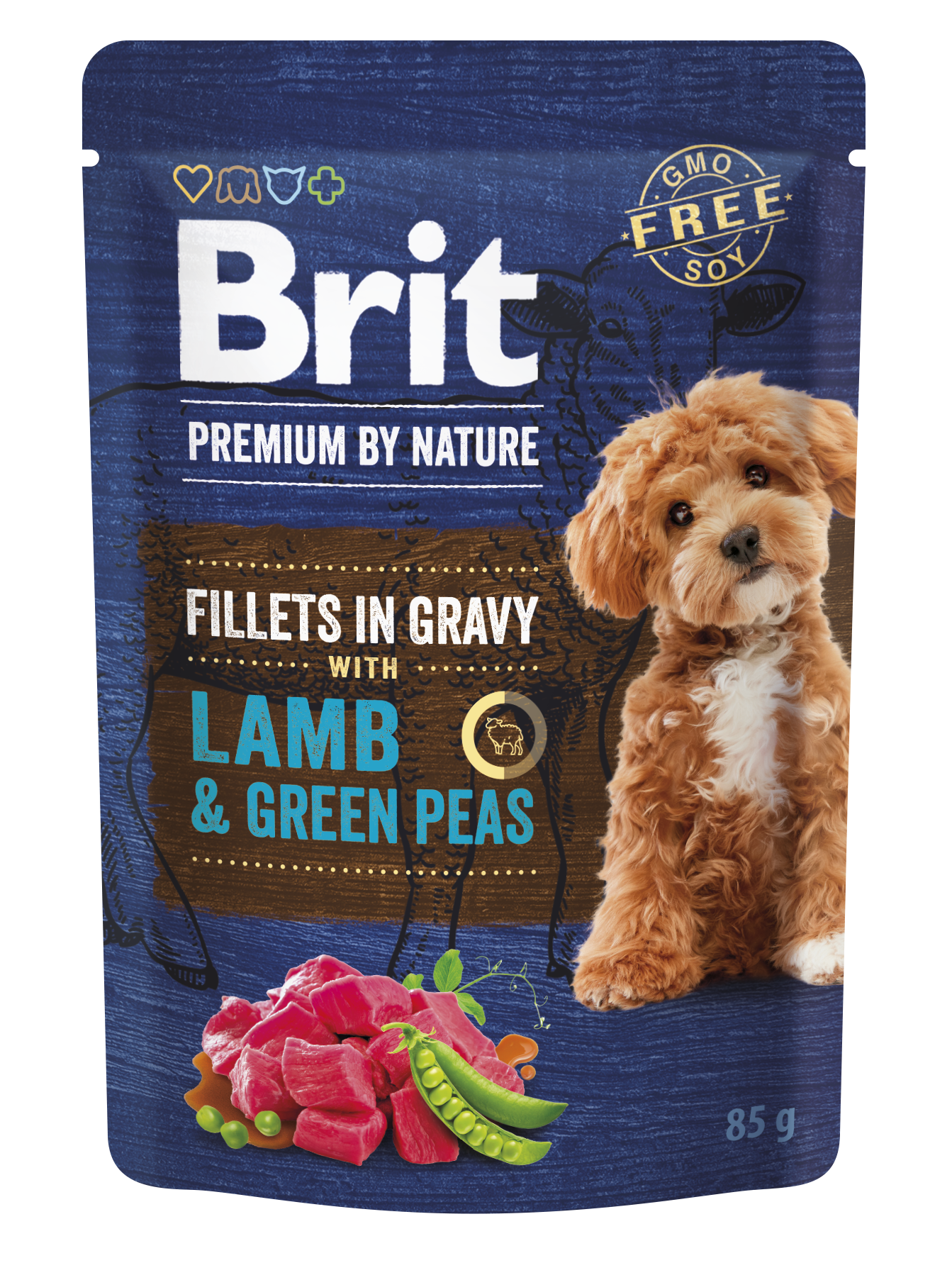 Brit Premium by Nature Dog Fillets in Gravy, jagnięcina i zielony groszek, 85 g Pełnoporcjowa karma dla dorosłych psów