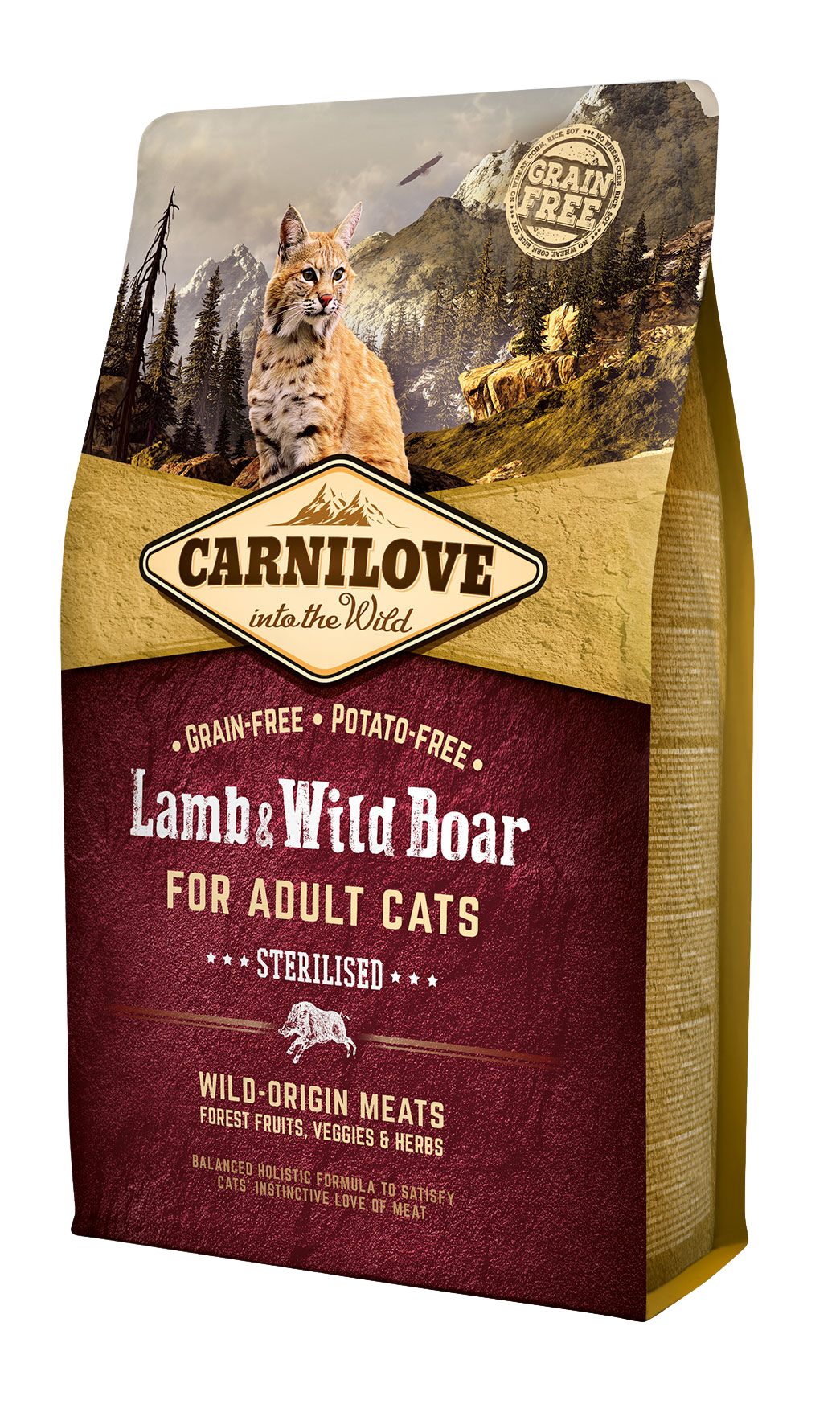 Carnilove Cat Sterilised, jagnięcina i dzik, 2kg Pełnoporcjowa karma dla dorosłych kotów sterylizowanych