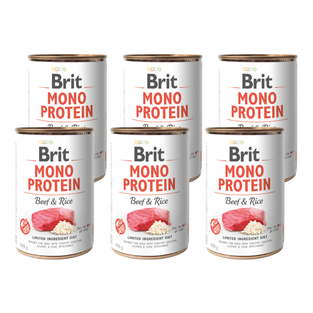Promocja 5 szt + 1 szt Brit Mono Protein Dog Beef & Rice 400g