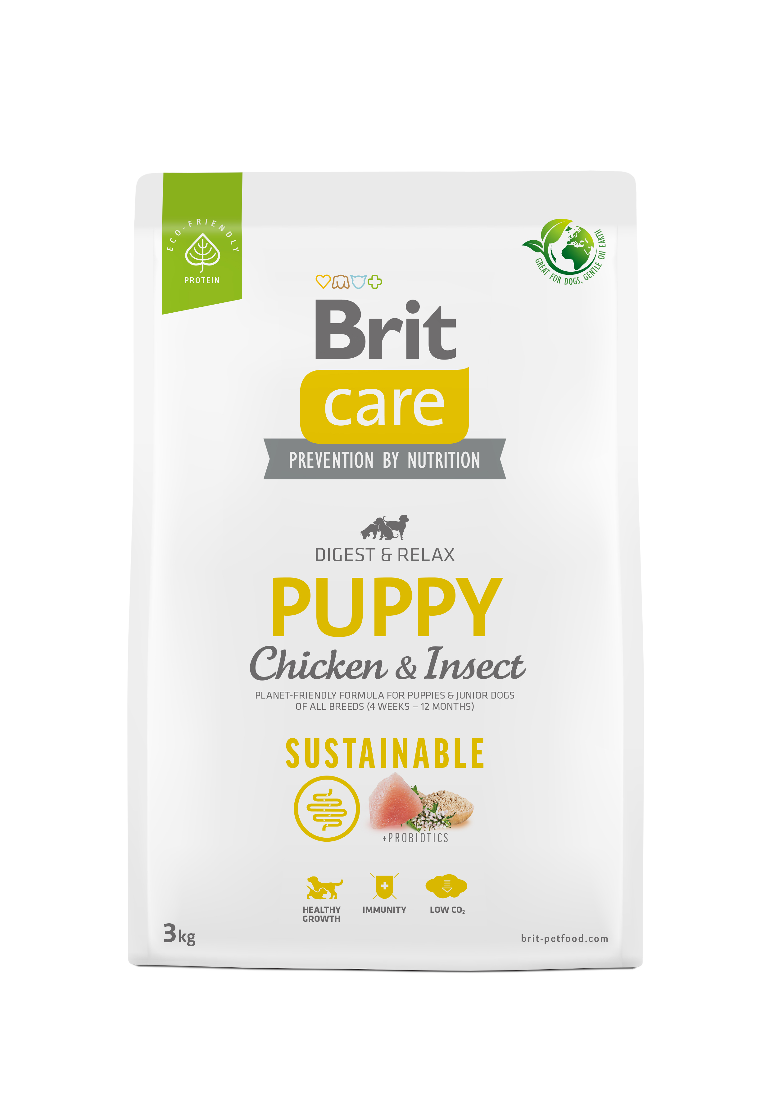 Brit Care Dog Sustainable Puppy, kurczak i owady, 3 kg Pełnoporcjowa karma dla szczeniąt i młodych psów wszystkich ras