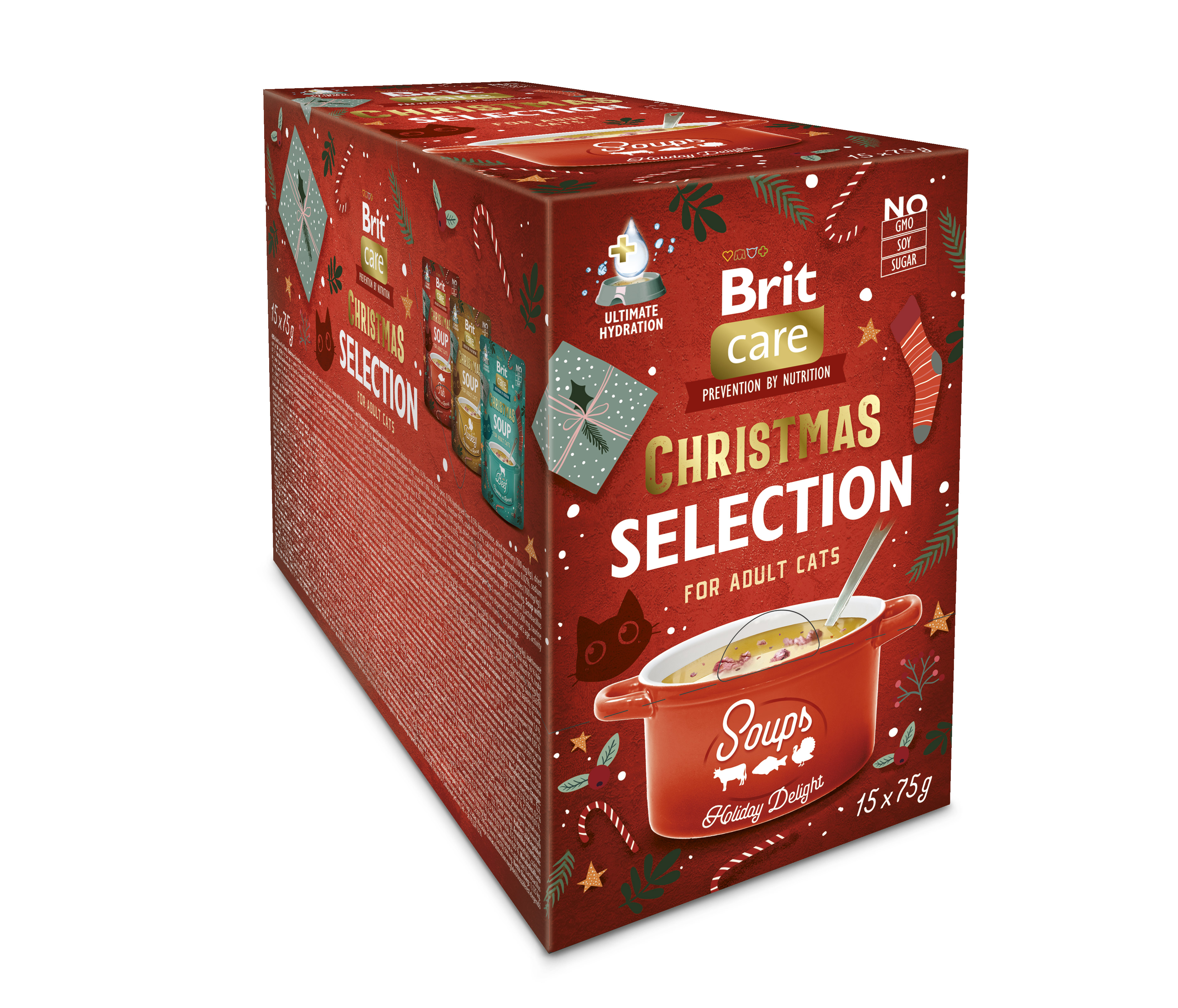 Brit Care Cat Christmas Soup, Zestaw świątecznych karm dla kotów, 15 x 75g Uzupełniająca mokra karma dla dorosłych kotów.