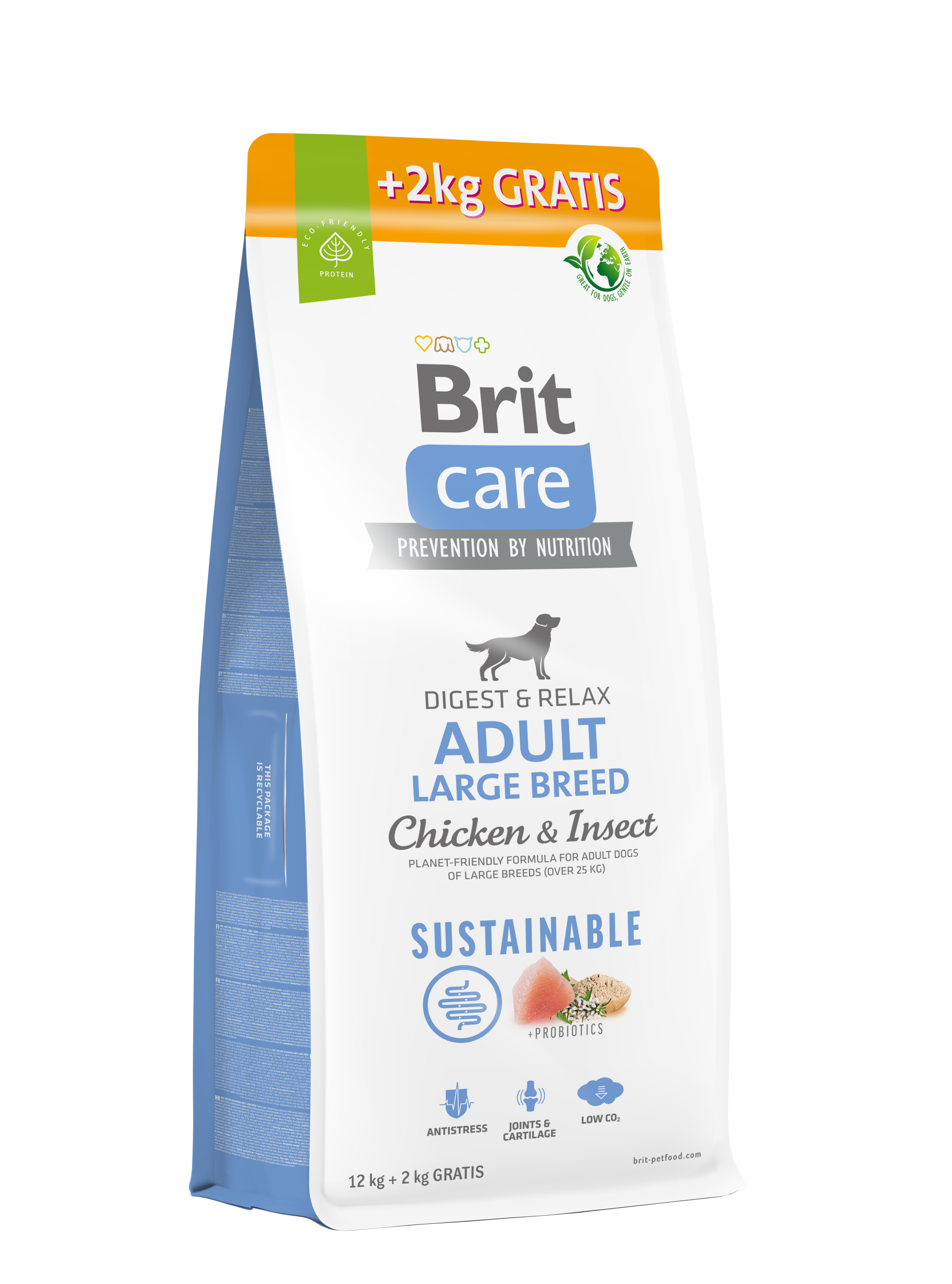 Brit Care Dog Sustainable Adult Large Breed Chicken & Insect 12kg + 2kg